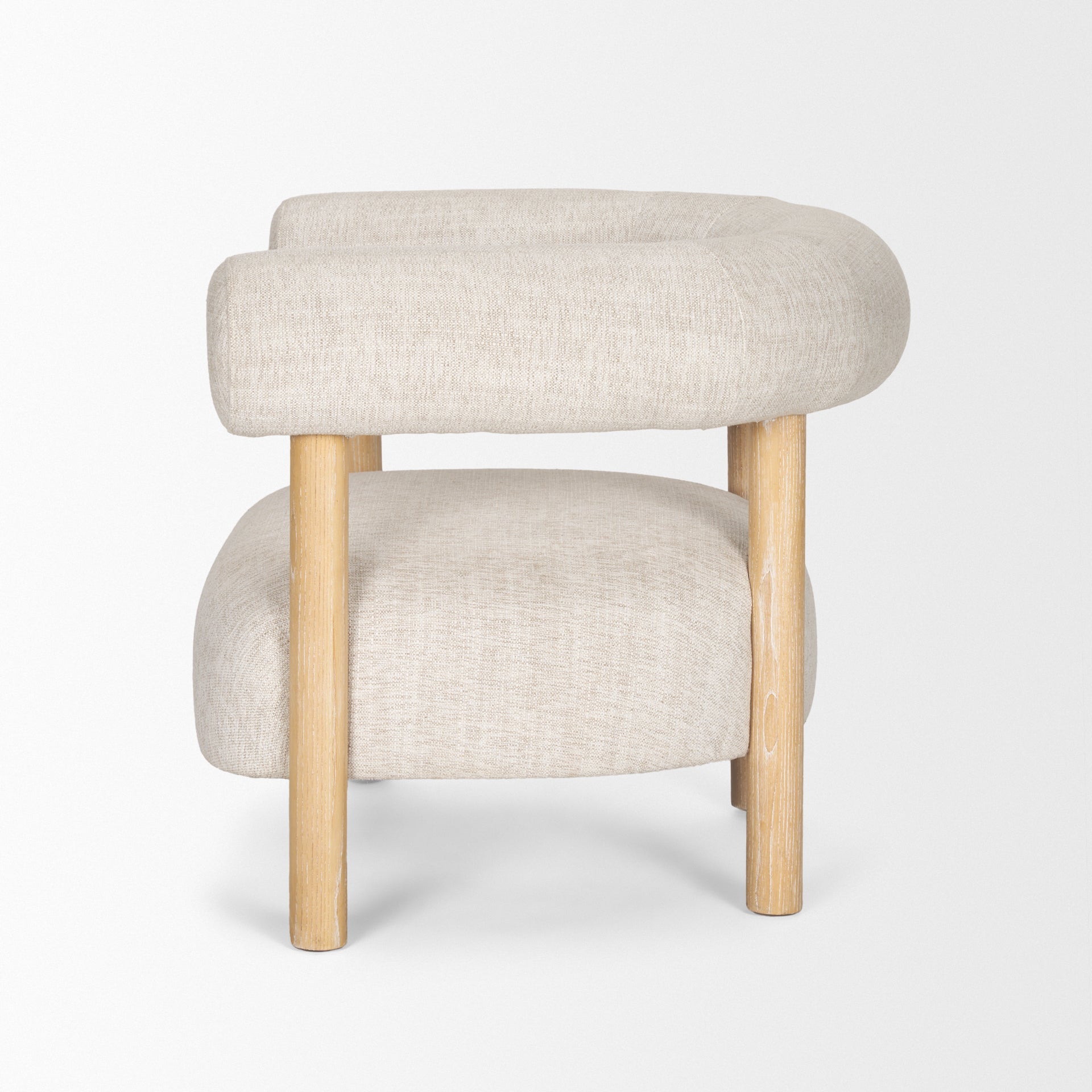 Gianna Open Back Light Brown Wood w/ Oatmeal Fabric Accent Chair