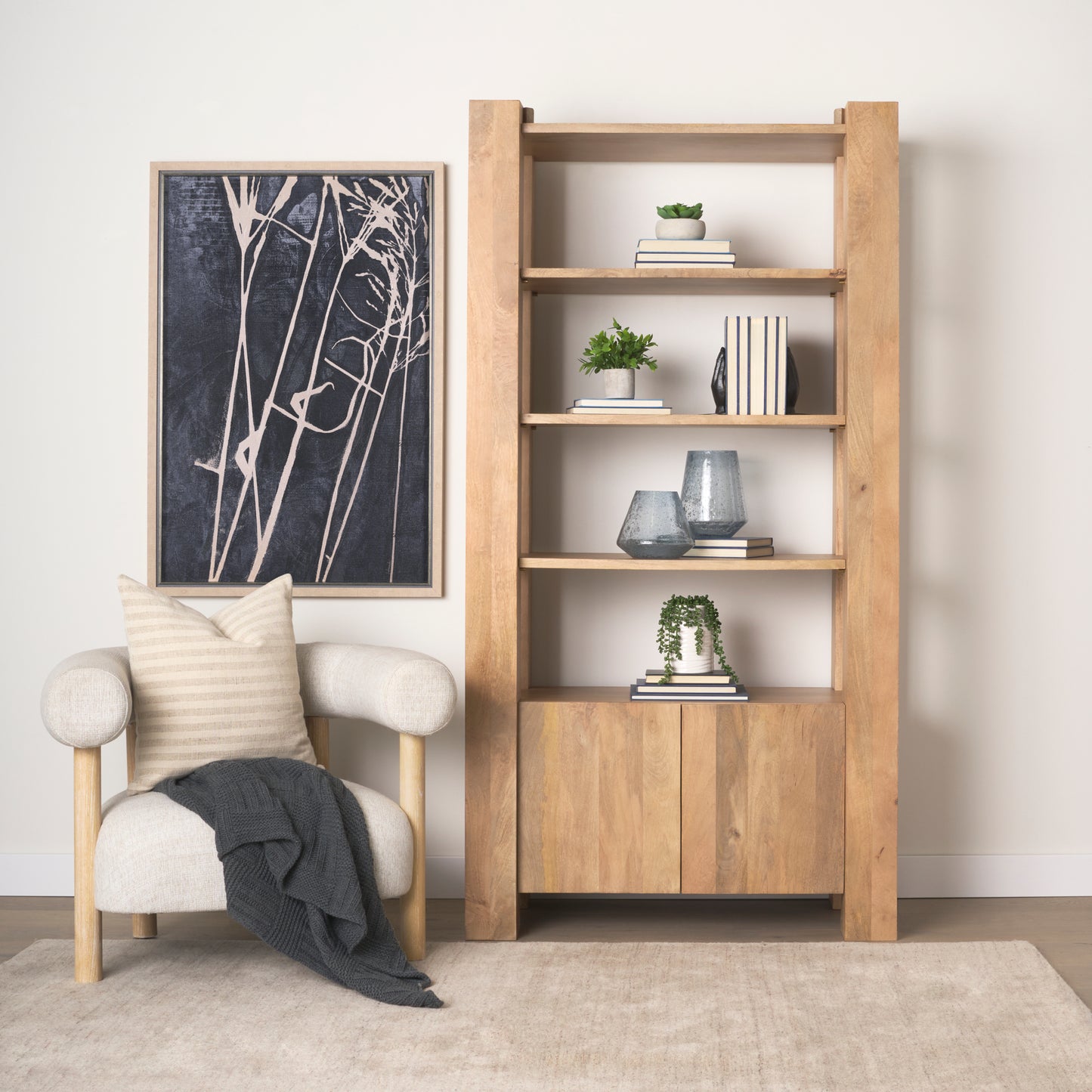 Beth Light Brown Wood w/ Open and Closed Storage Shelving Unit