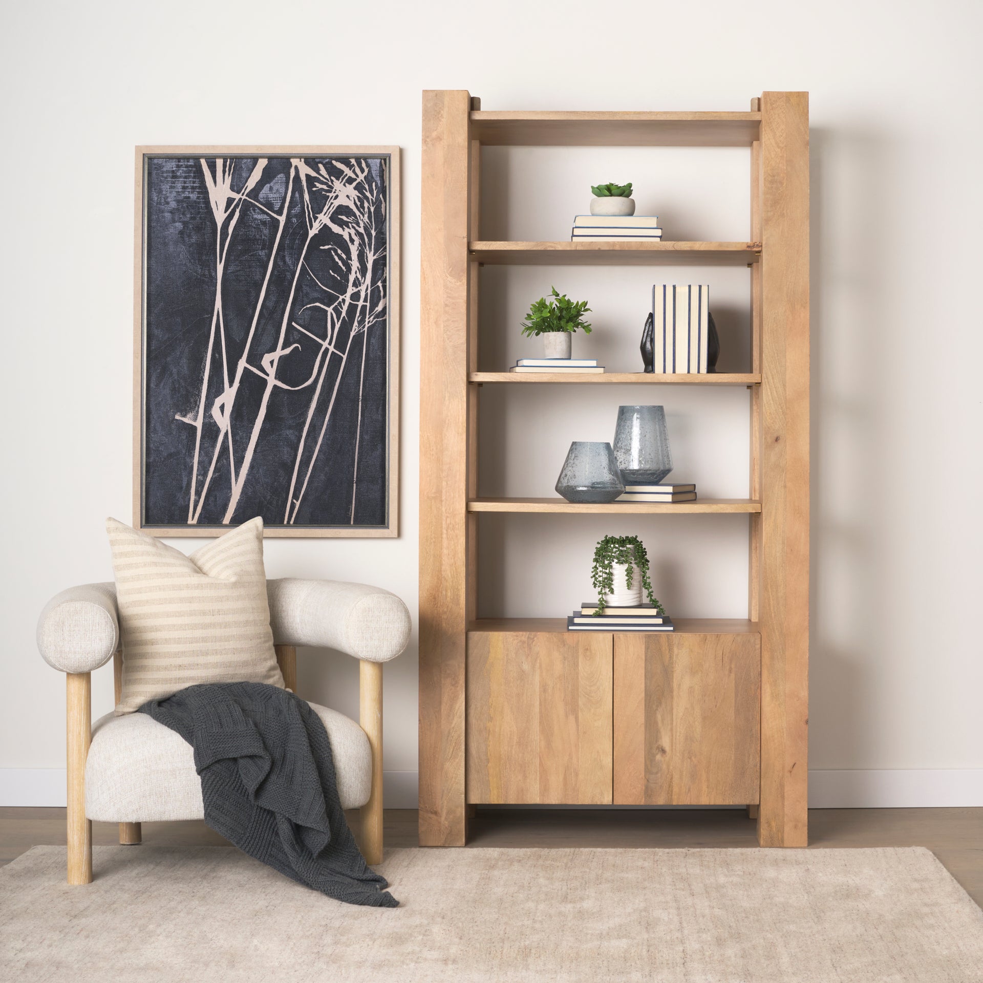 Beth Light Brown Wood w/ Open and Closed Storage Shelving Unit