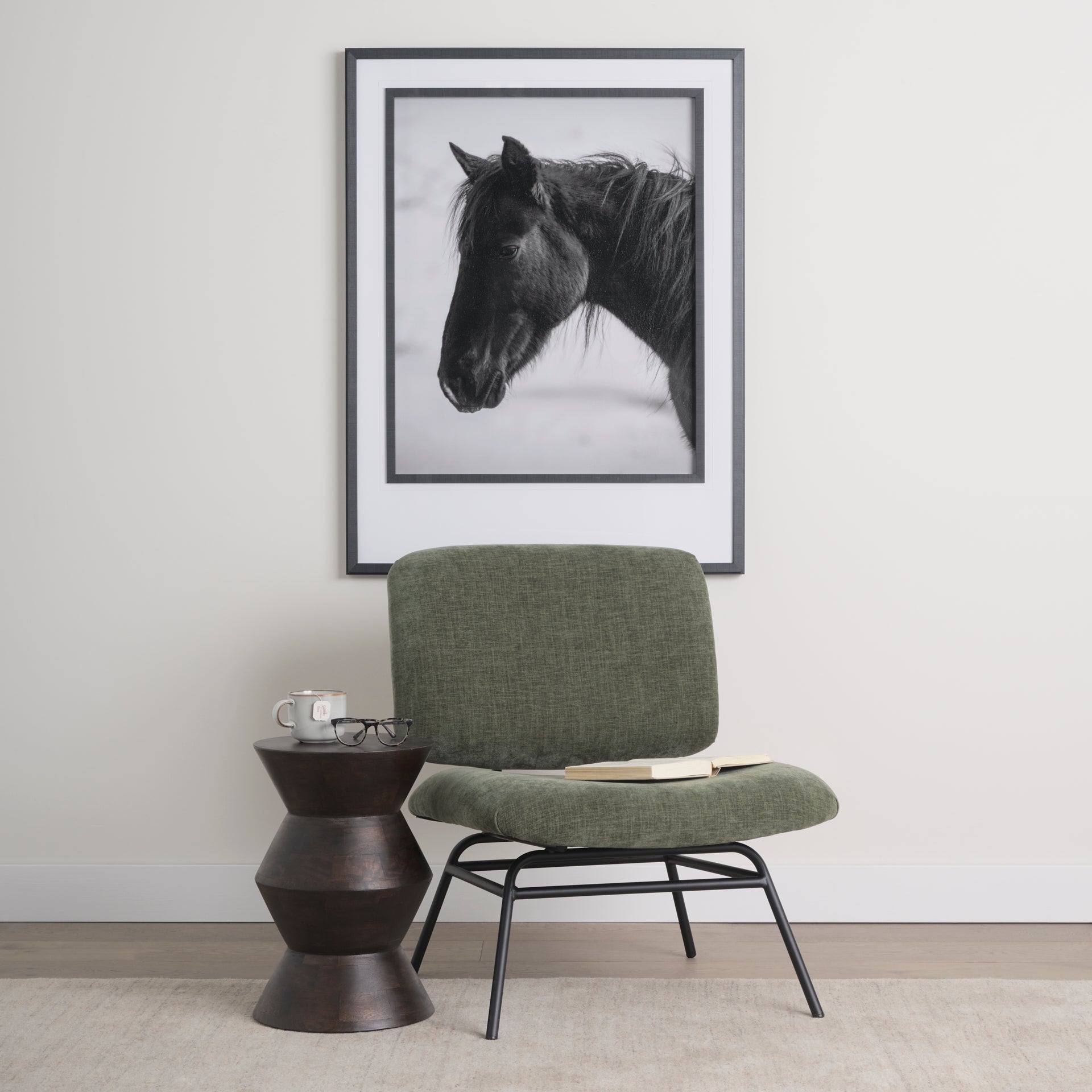 Nora Forest Green Fabric w/ Matte Black Metal Legs Accent Chair