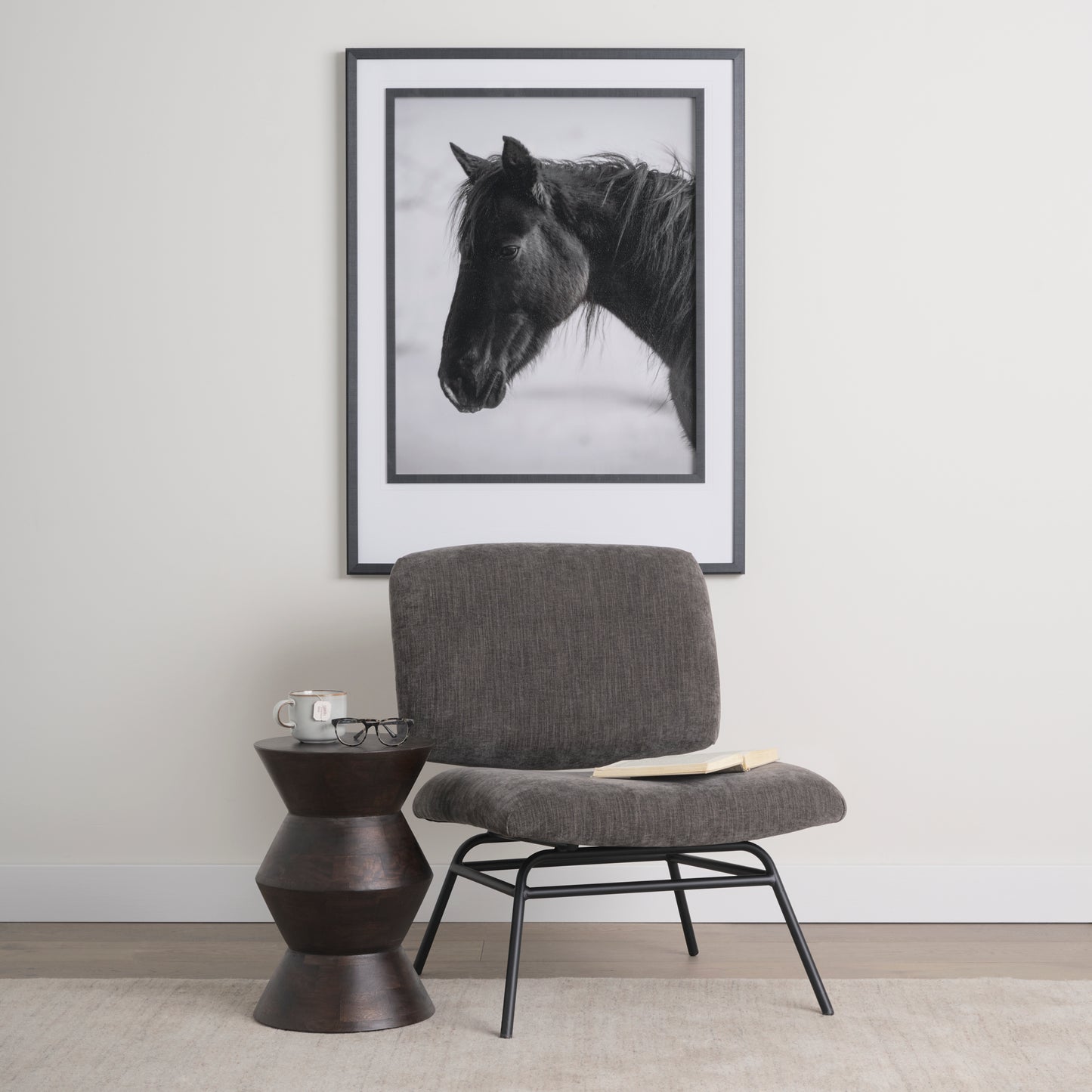 Nora Charcoal Fabric w/ Matte Black Metal Legs Accent Chair