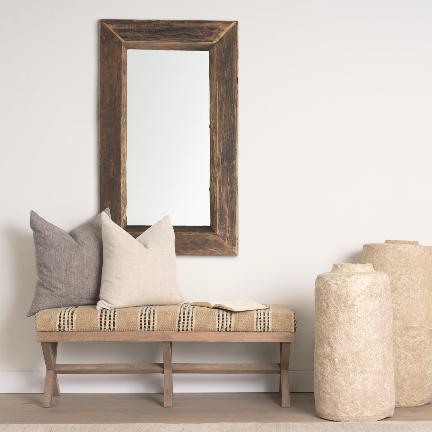 Gerome Wall Mirror Brown Wood | 28L x 3W x 48H - wall-mirrors-grouped