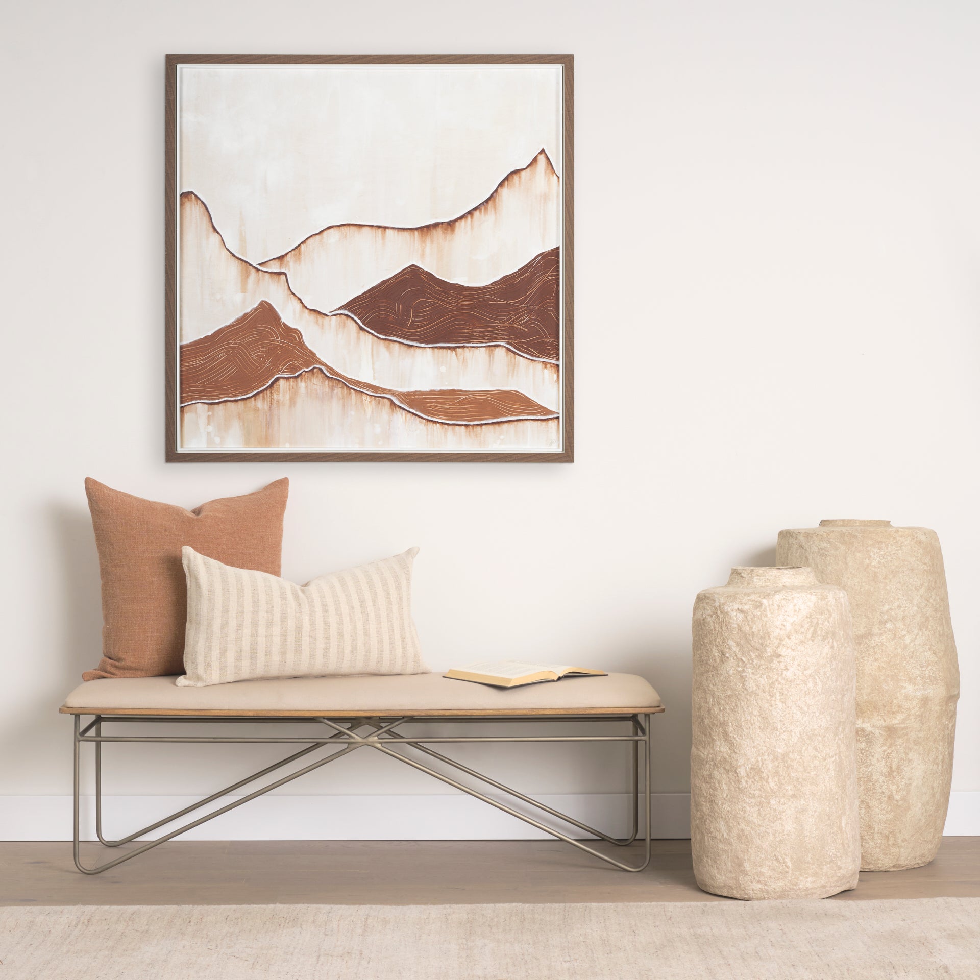 Camille Bench Cream Fabric | Antique Gold Metal - benches