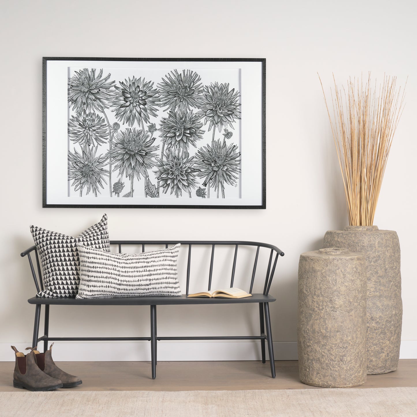 Jolie 22x22 Cream w/ Black Print Linen Square Pillow Cover