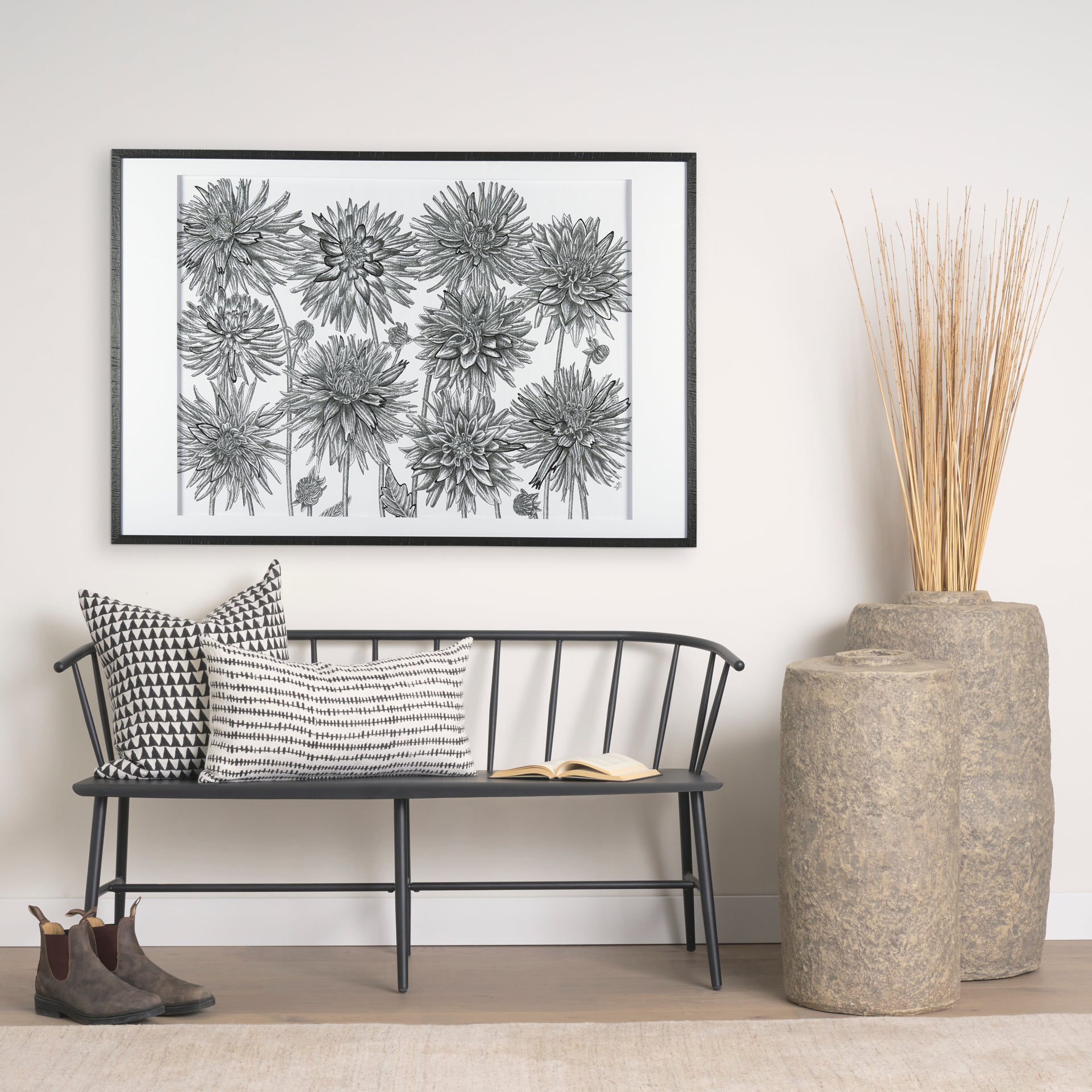 Jolie 22x22 Cream w/ Black Print Linen Square Pillow Cover