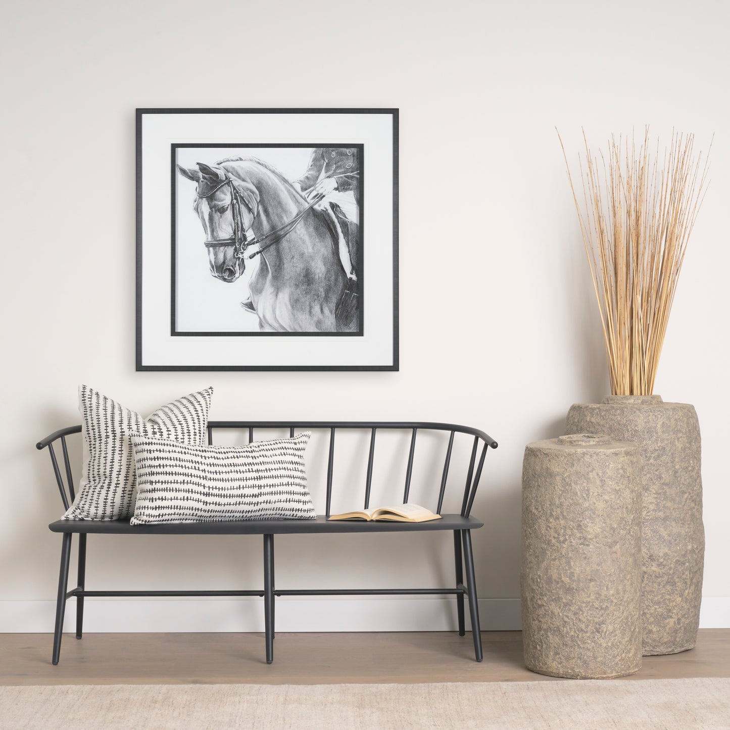 Jenna 22x22 Cream w/ Black Print Linen Square Decorative Pillow Cover