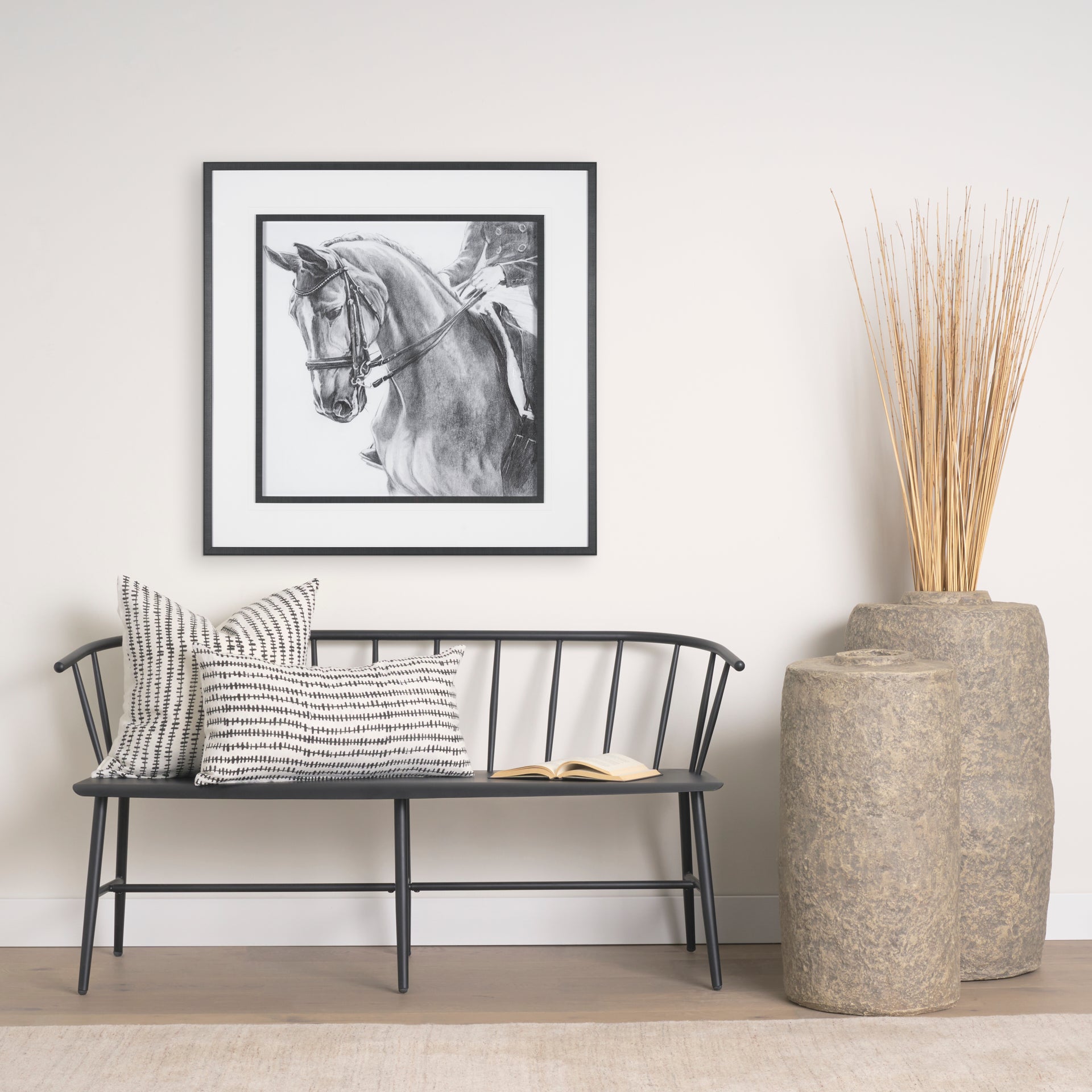 Jenna 14x26 Cream/Black Print Linen Lumbar Decorative Pillow Cover
