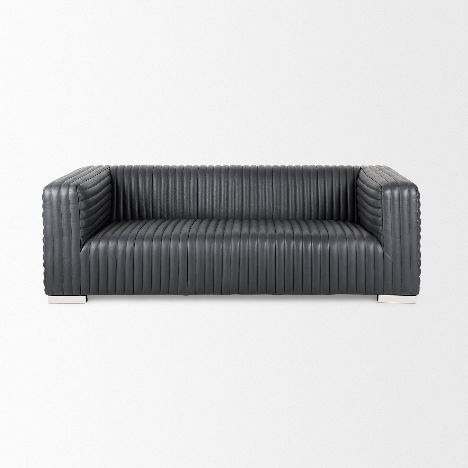 Ricciardo Black Leather Wrapped Three Seater Sofa 82.5L x 38.5W x 26.5H