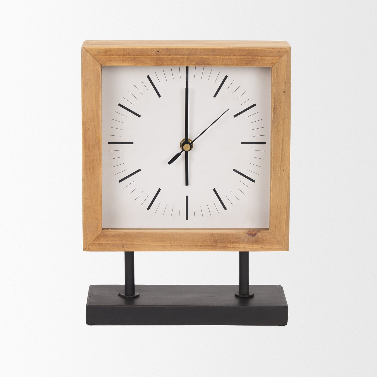 Renaya Light Brown Wood w/ Matte Black Metal Base Table Clock