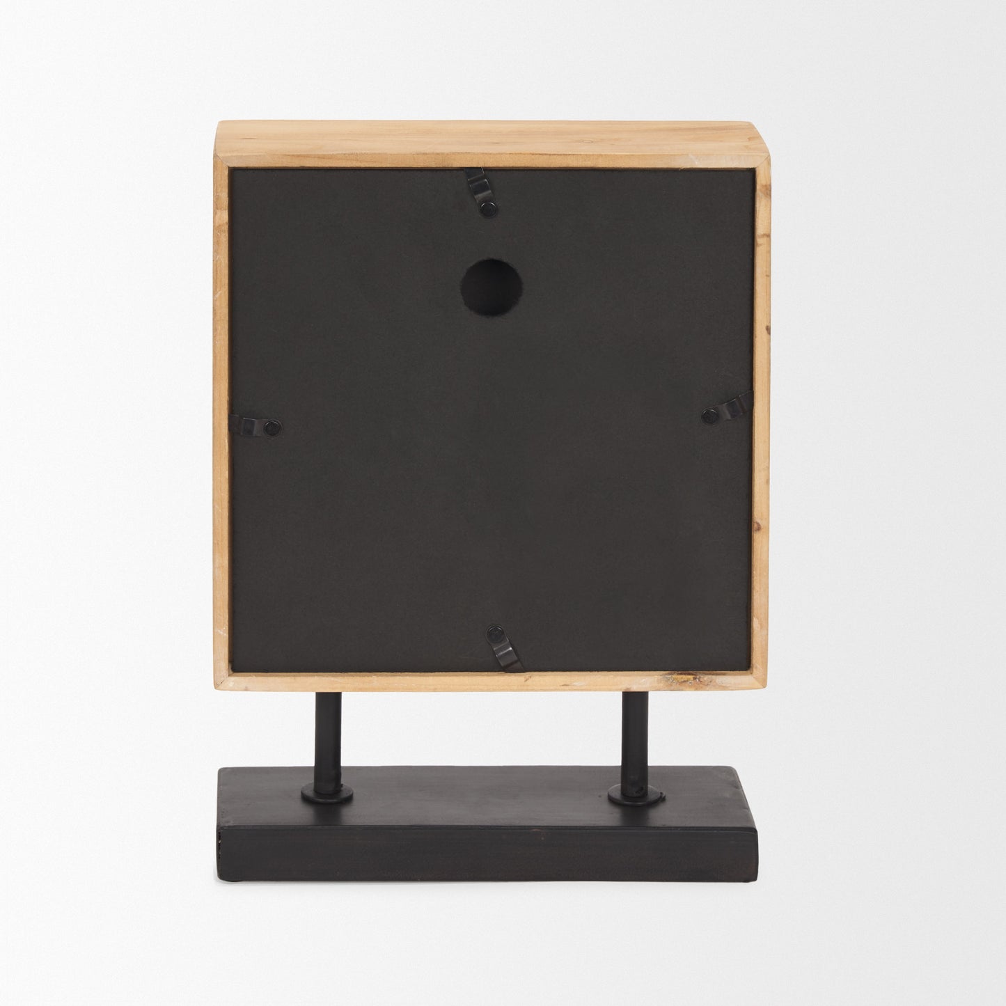 Renaya Light Brown Wood w/ Matte Black Metal Base Table Clock
