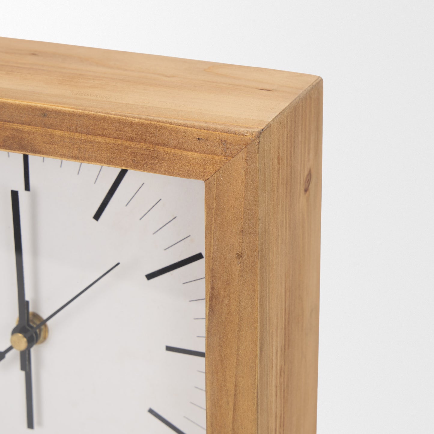 Renaya Light Brown Wood w/ Matte Black Metal Base Table Clock