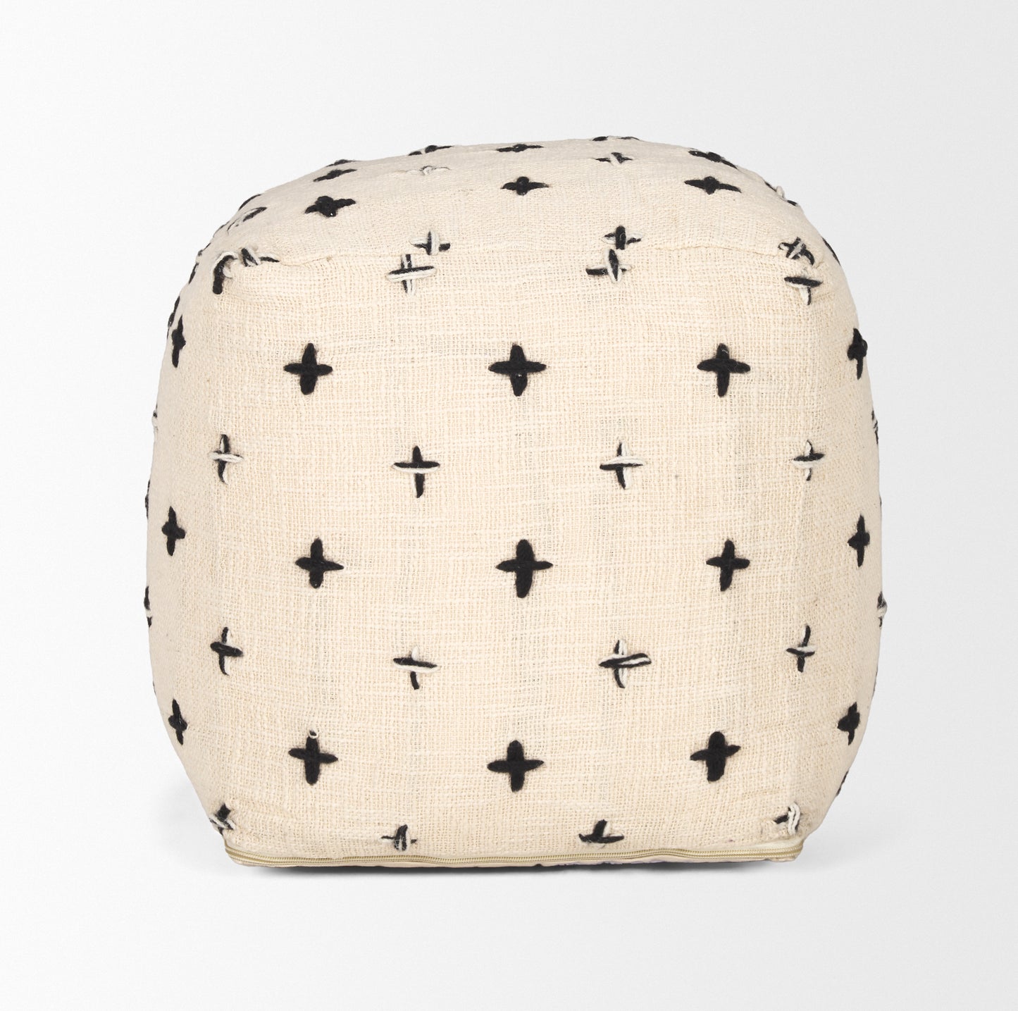 Saanvi Wool w/ Cream and Black Stitched Cross Patterned Pouf