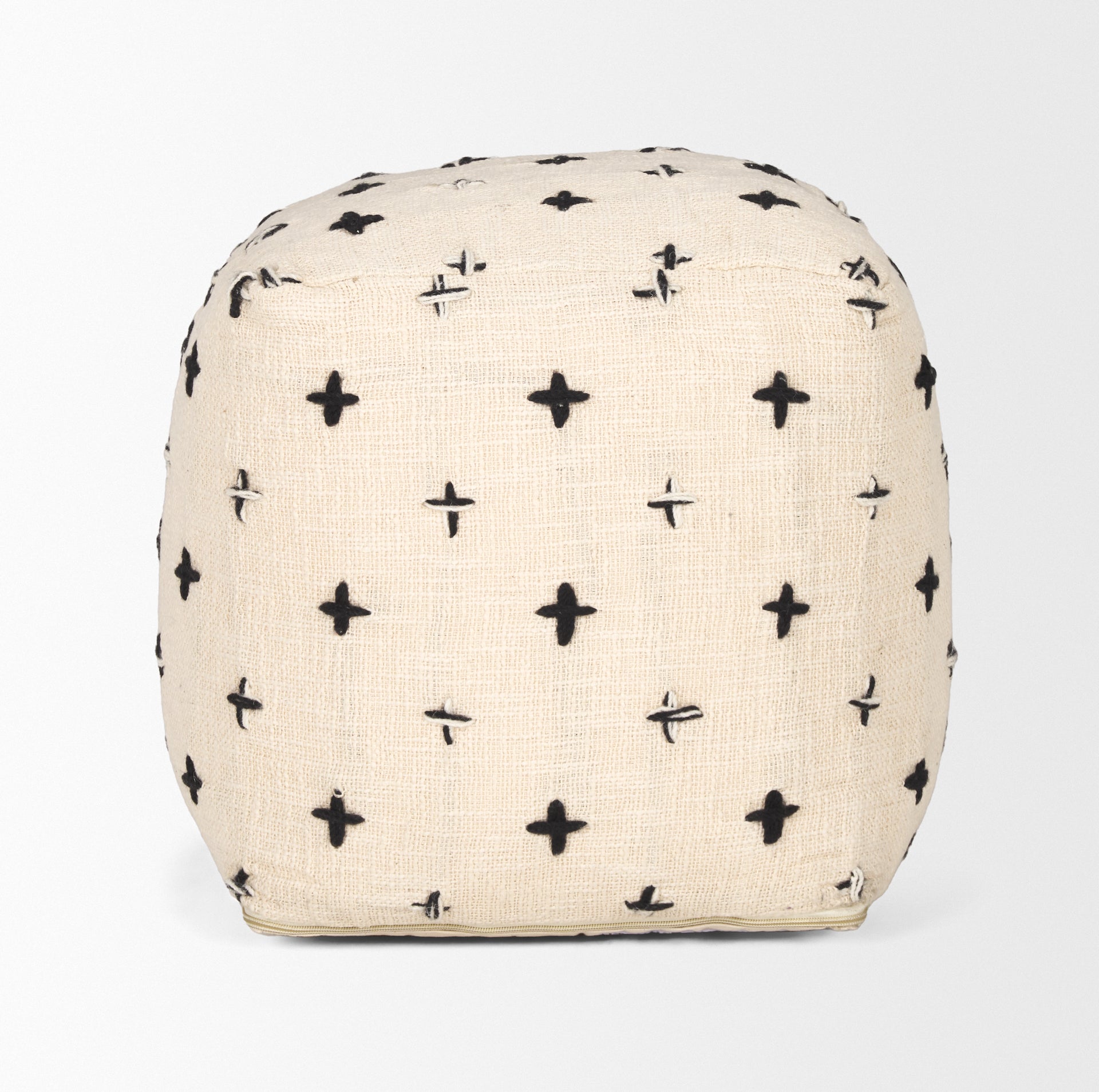 Saanvi Wool w/ Cream and Black Stitched Cross Patterned Pouf