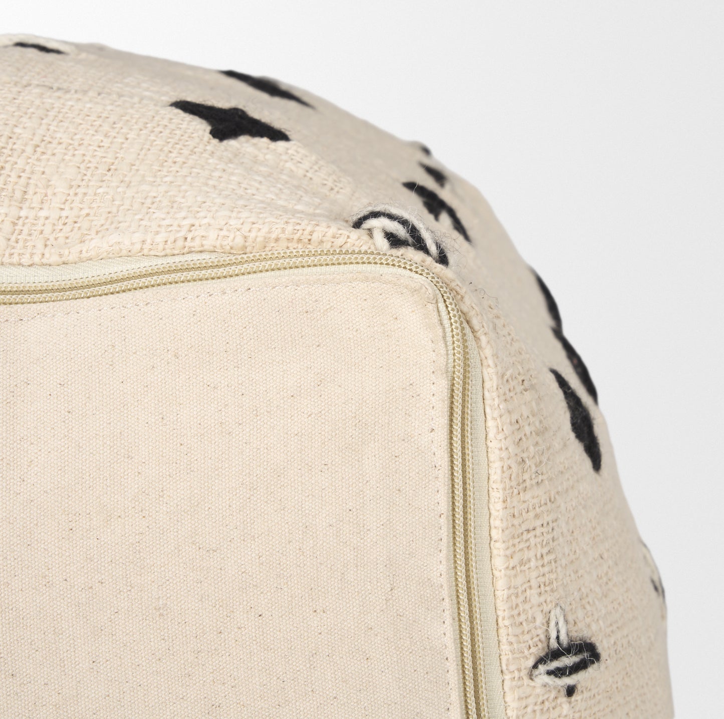 Saanvi Wool w/ Cream and Black Stitched Cross Patterned Pouf