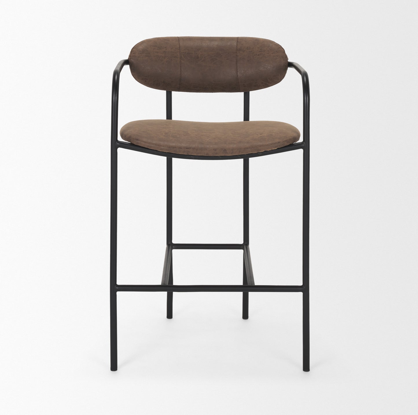 Parker Bar Counter Stool Black Metal | Brown Faux Leather - bar-stools