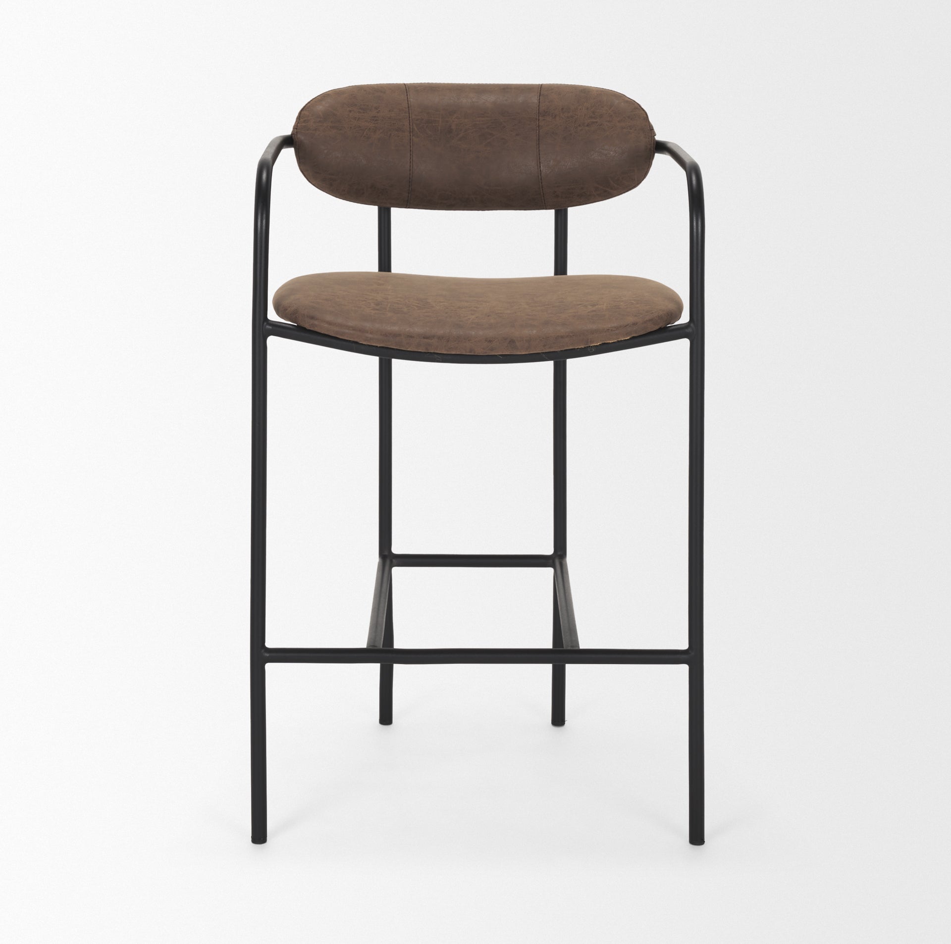 Parker Bar Counter Stool Black Metal | Brown Faux Leather - bar-stools