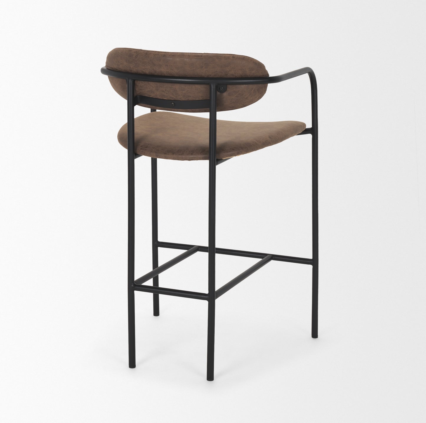 Parker Bar Counter Stool Black Metal | Brown Faux Leather - bar-stools