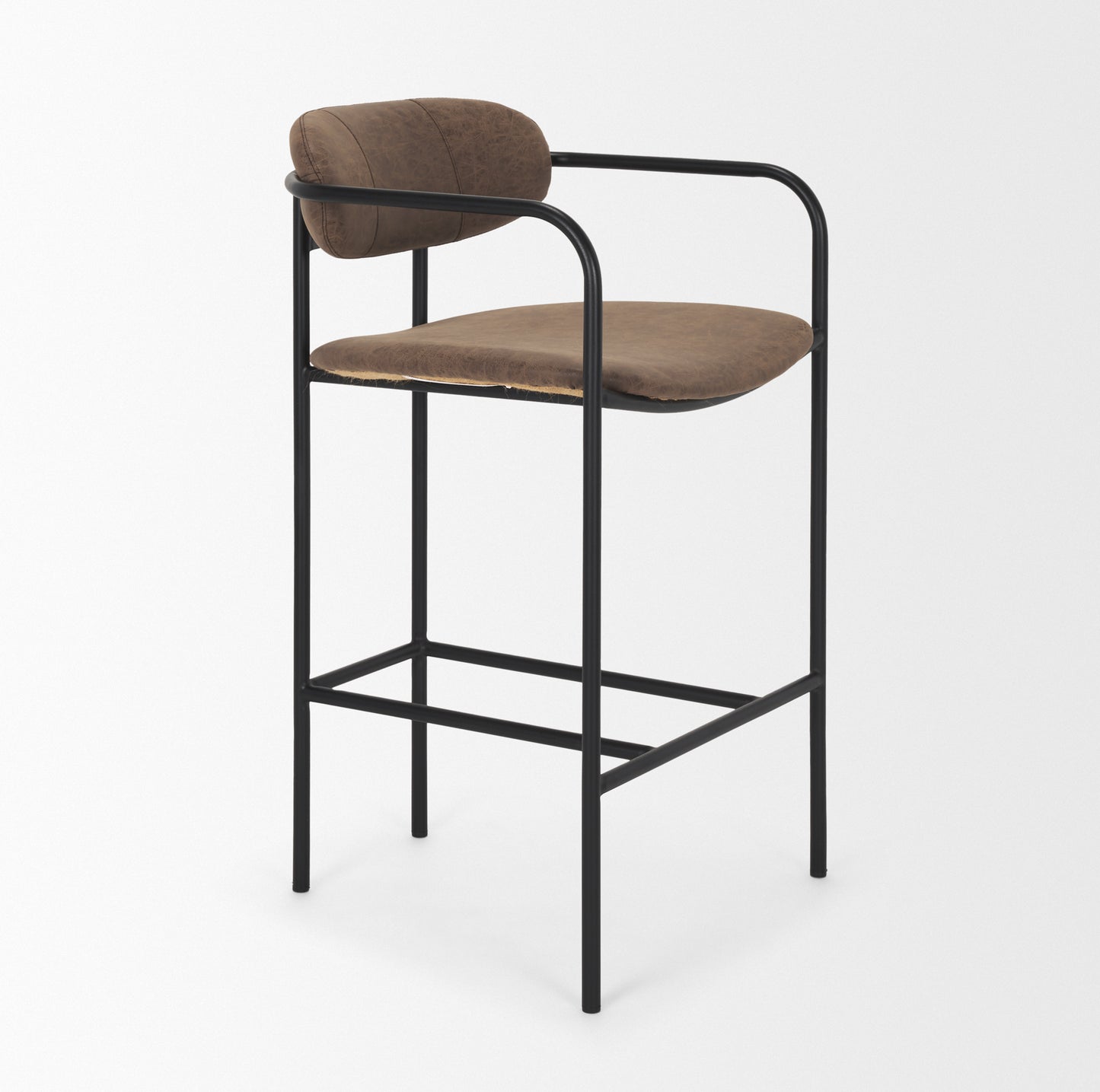 Parker Bar Counter Stool Black Metal | Brown Faux Leather - bar-stools