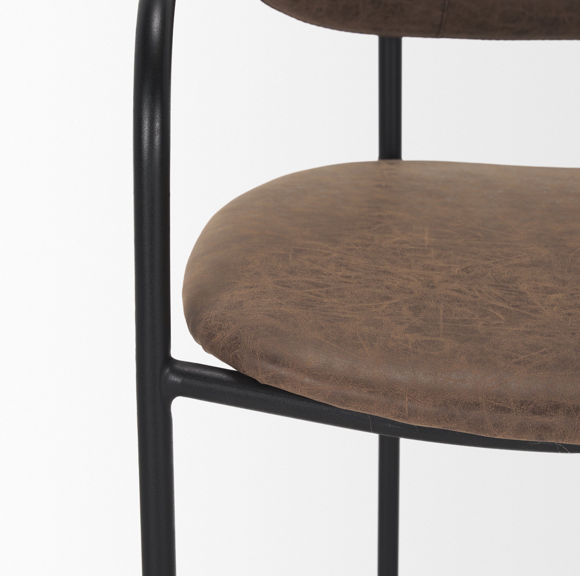 Parker Bar Counter Stool Black Metal | Brown Faux Leather - bar-stools