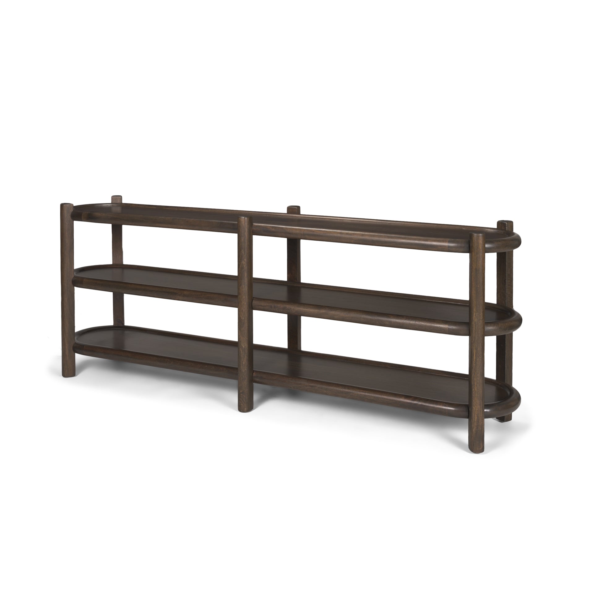 Romi Dark Brown Wood w/ 3 Shelves Oval Console Table