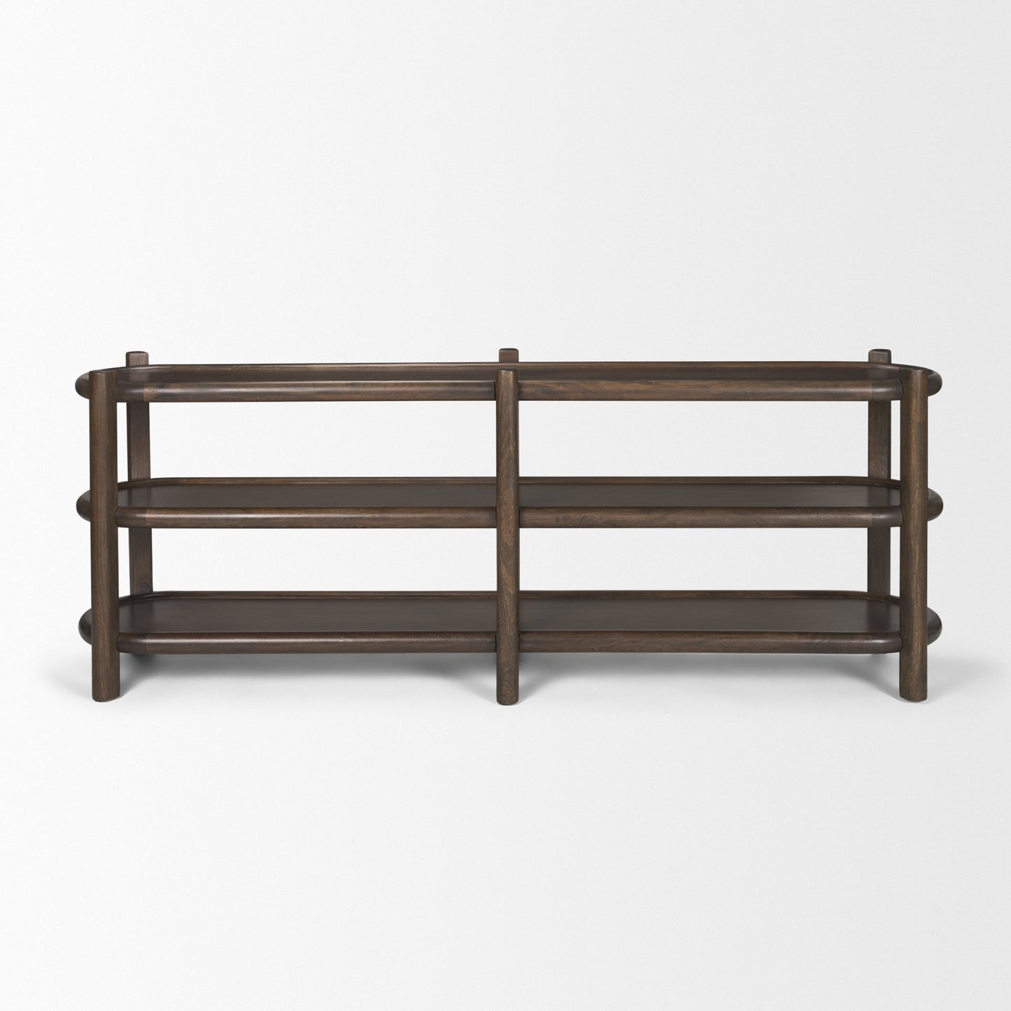 Romi Dark Brown Wood w/ 3 Shelves Oval Console Table