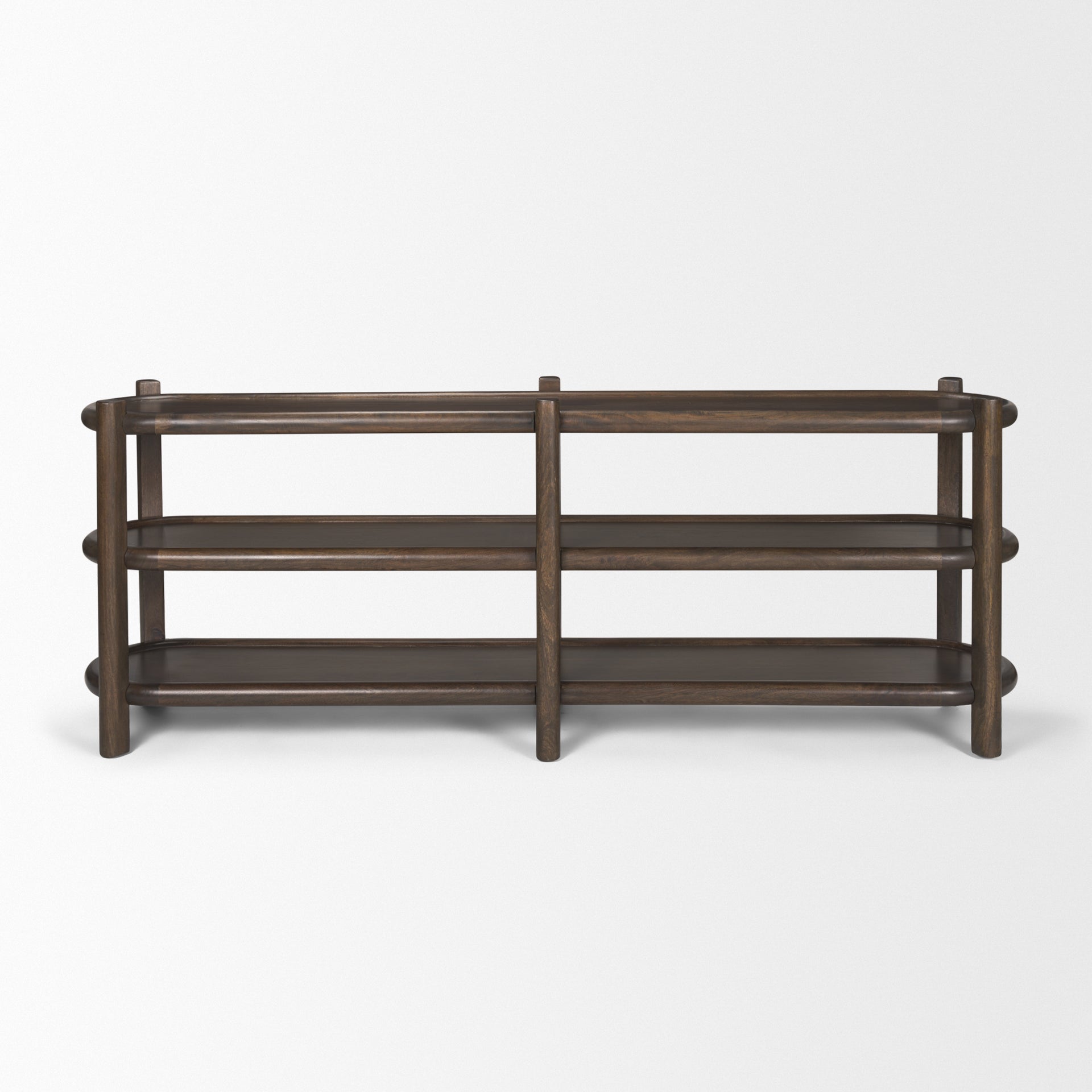 Romi Dark Brown Wood w/ 3 Shelves Oval Console Table