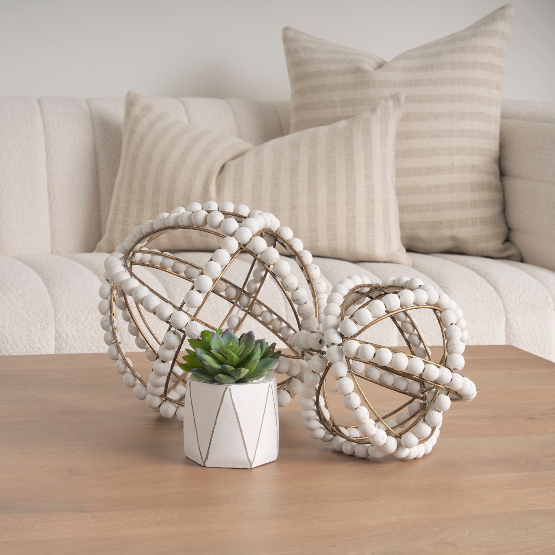 Espanlade II Large 11L x 11W White Wooden Beaded Orb
