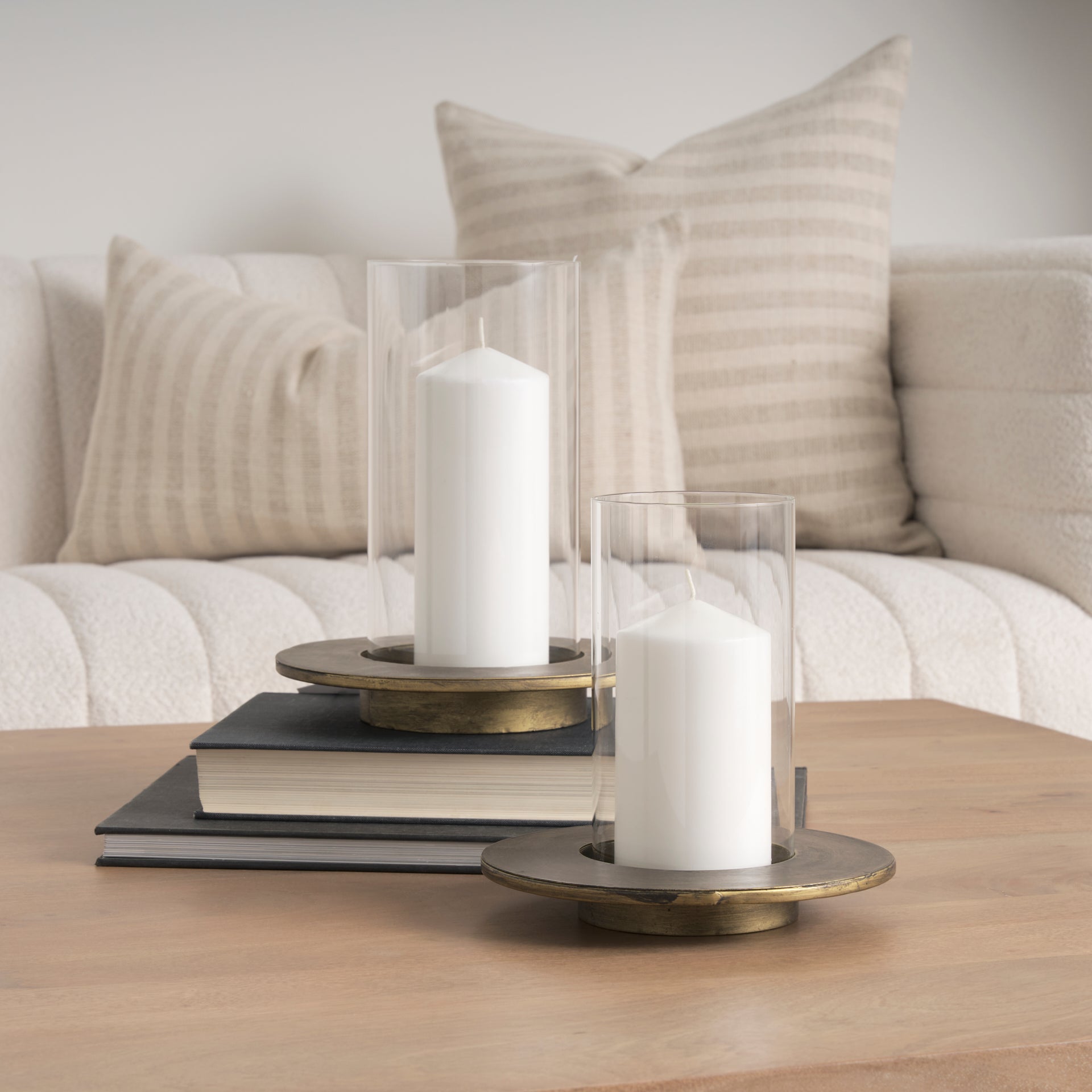 Vivian Gold Metal and Glass Hurricane Candle Holder (Set of 2)