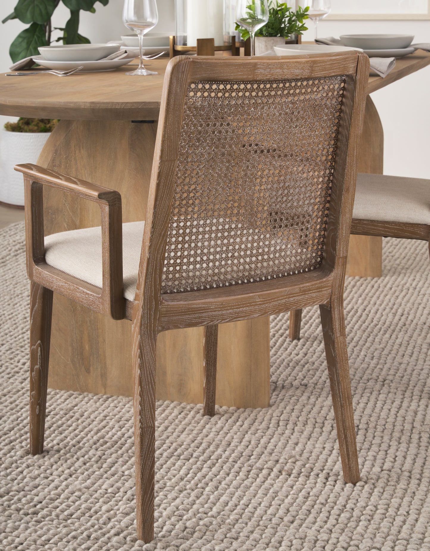 Clara Dining Chair Cream Fabric |Brown Wood (Armchair) - dining-chairs