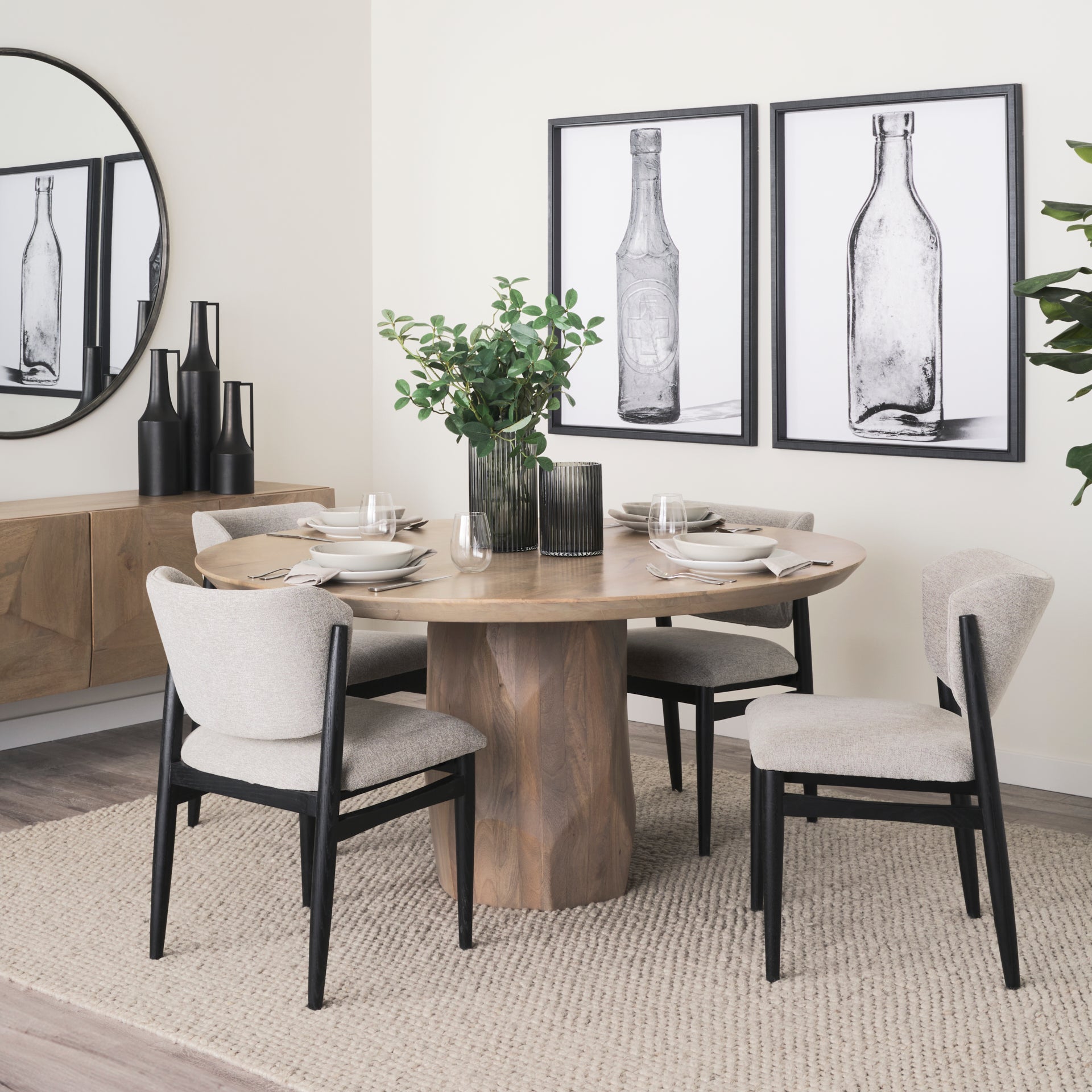 Cline Dining Chair Gray Fabric | Black Wood - dining-chairs