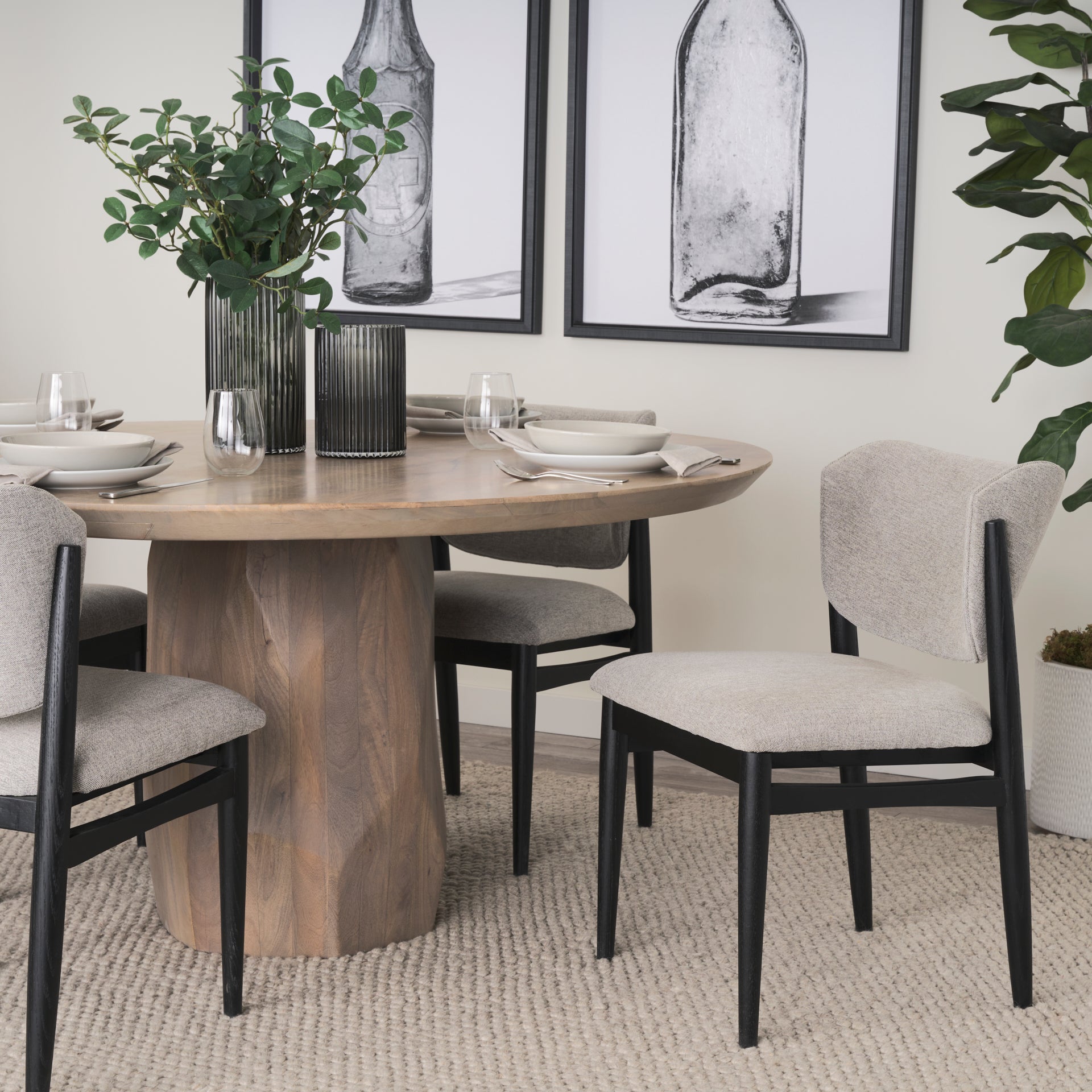 Cline Dining Chair Gray Fabric | Black Wood - dining-chairs