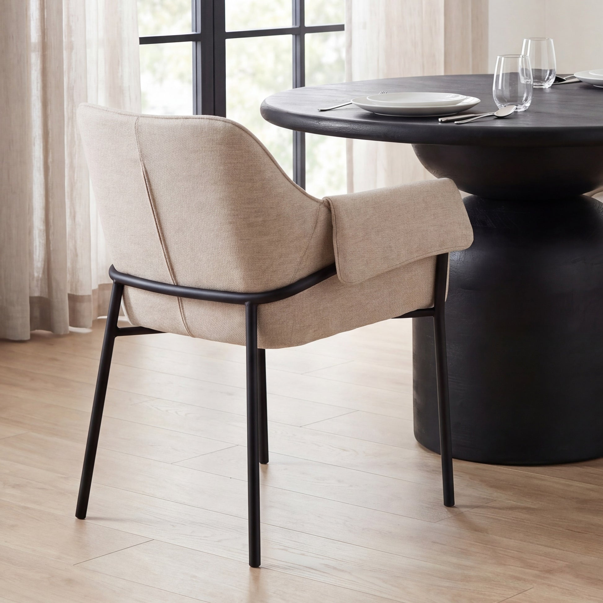 Brently Dining Chair w/ Oatmeal Fabric & Matte Black Metal Legs