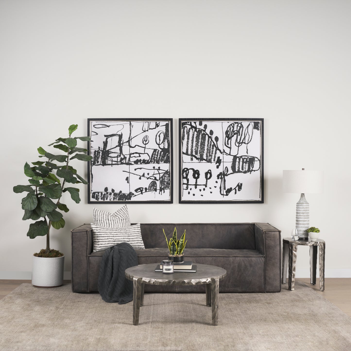 Jenna 22x22 Cream w/ Black Print Linen Square Decorative Pillow Cover