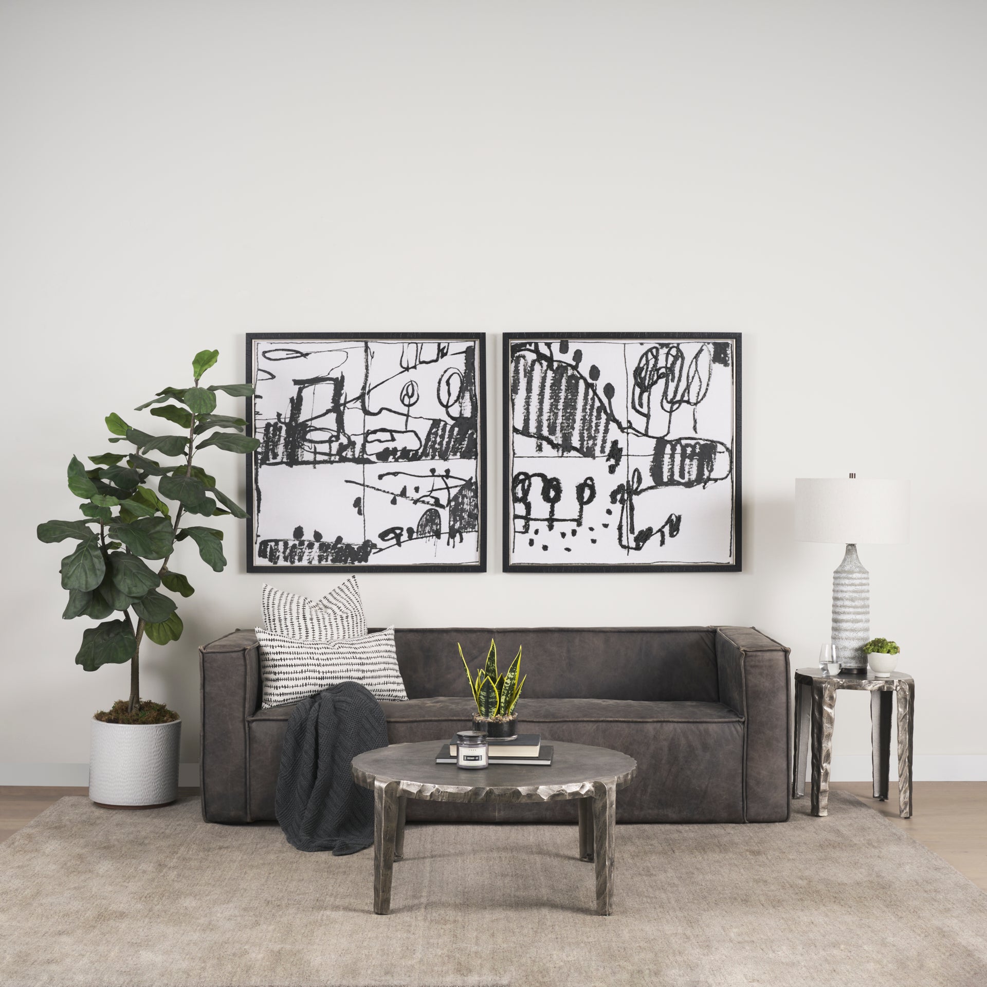 Jenna 22x22 Cream w/ Black Print Linen Square Decorative Pillow Cover