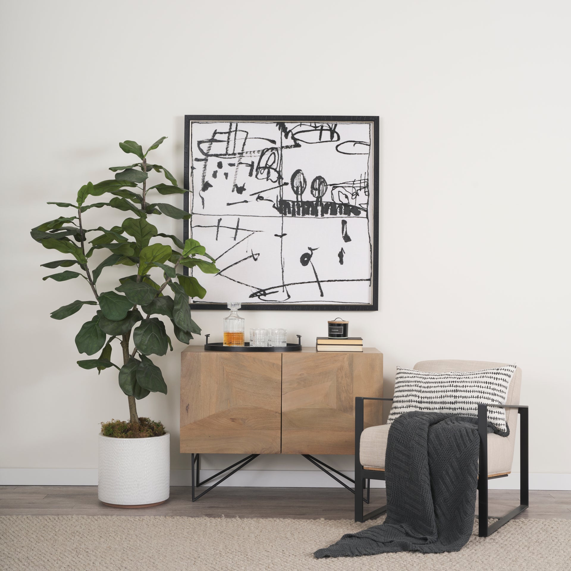 Darwin Light Brown Wooden 2 Door w/ 2 Shelves Accent Cabinet