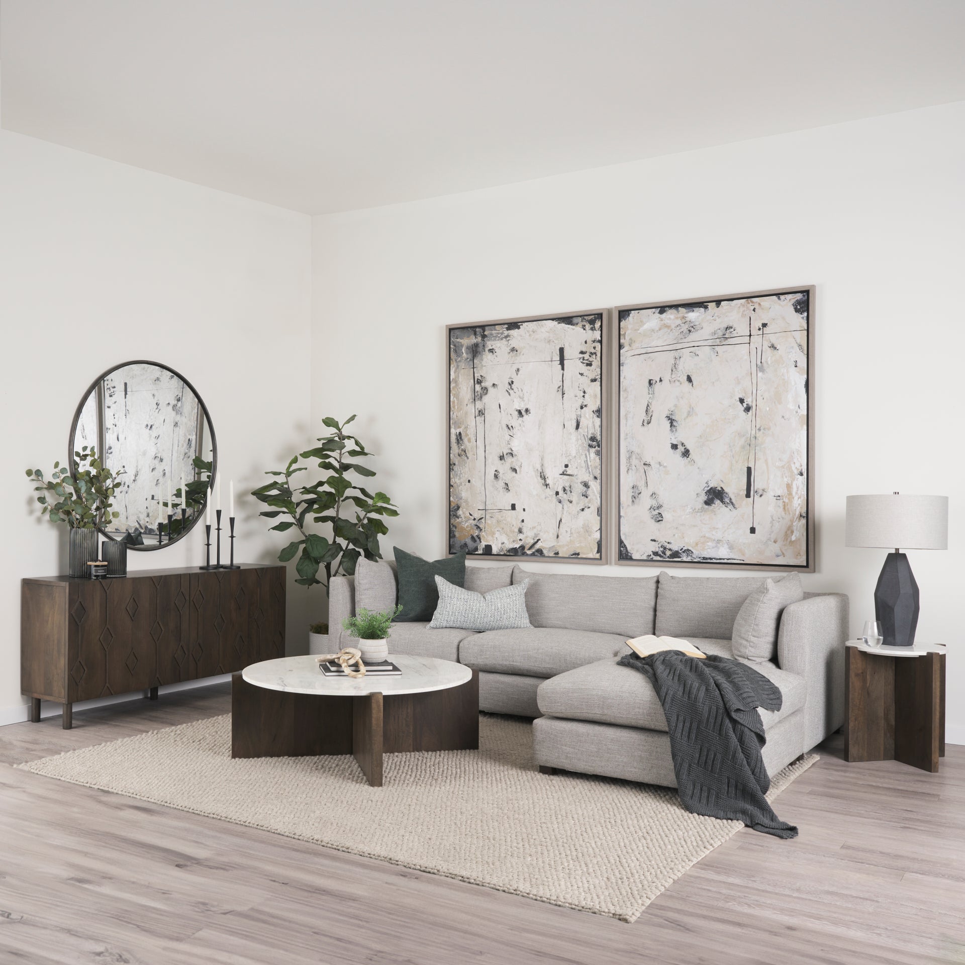 Heera Dark Brown Diamond Motif w/ Shelf Sideboard