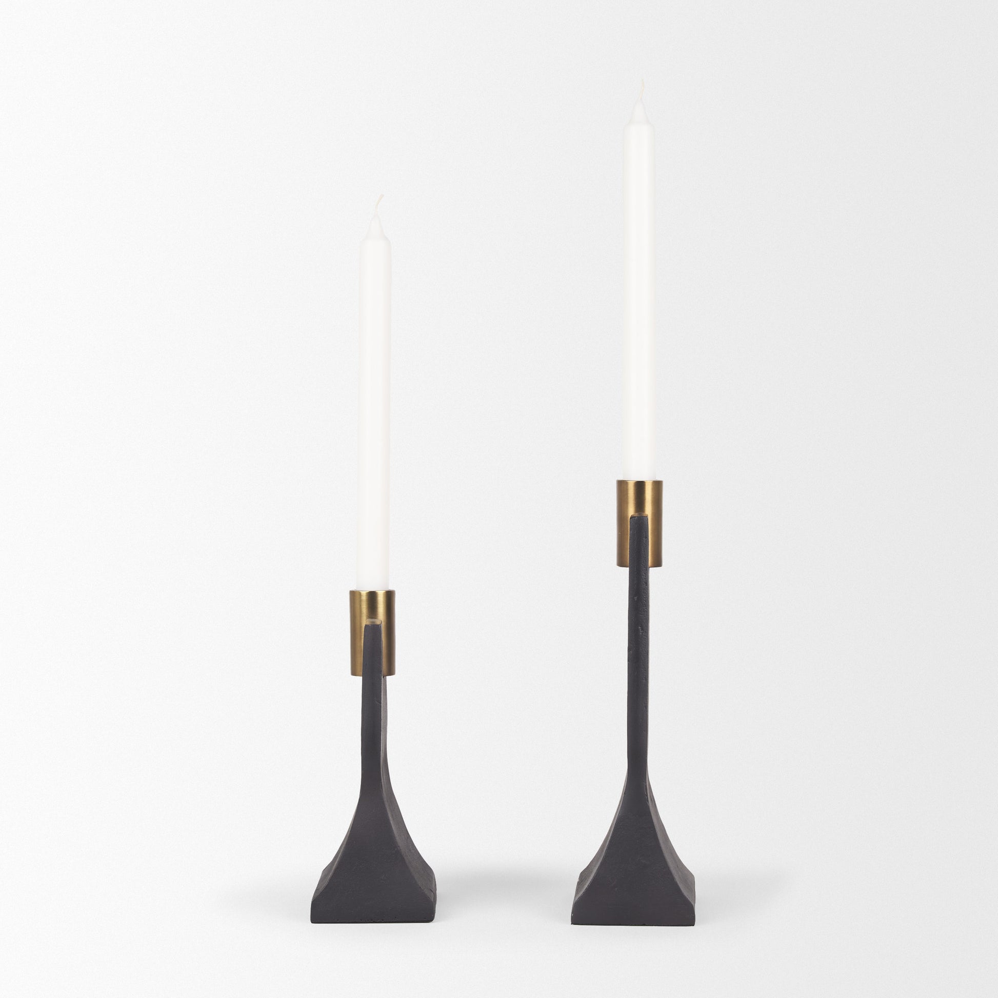 Polli Matte Black w/ Brushed Gold Metal Taper Candleholders (Set of 2)