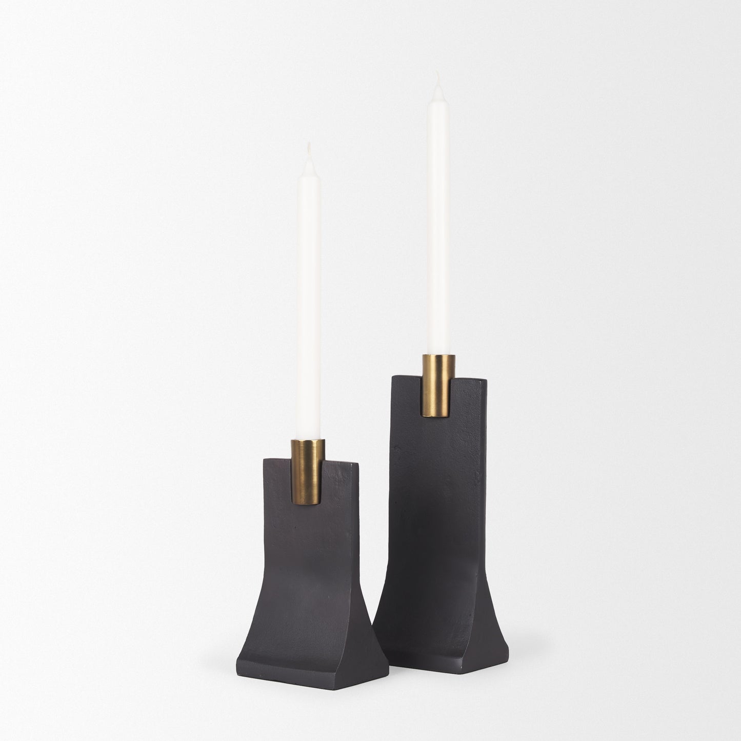 Polli Matte Black w/ Brushed Gold Metal Taper Candleholders (Set of 2)