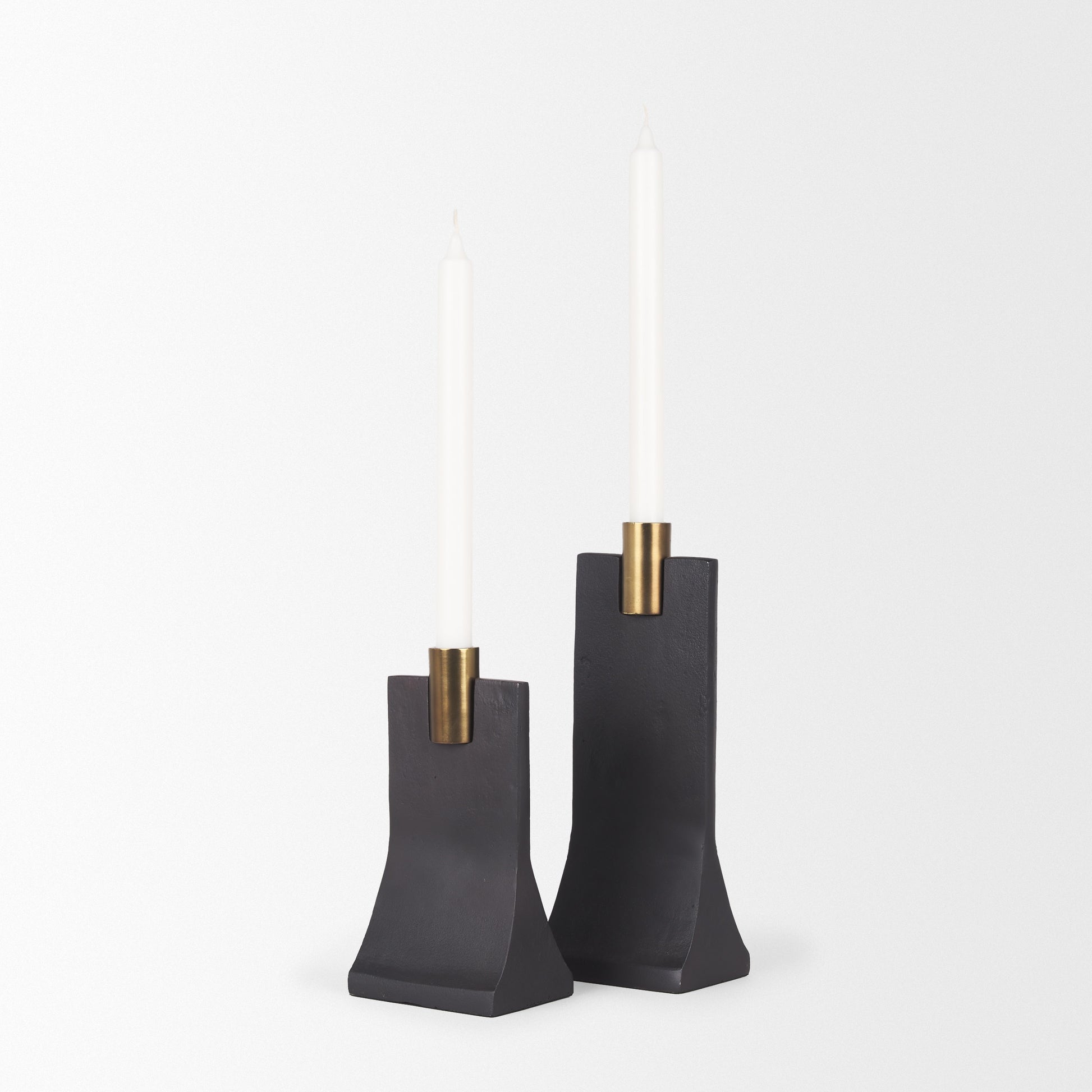 Polli Matte Black w/ Brushed Gold Metal Taper Candleholders (Set of 2)