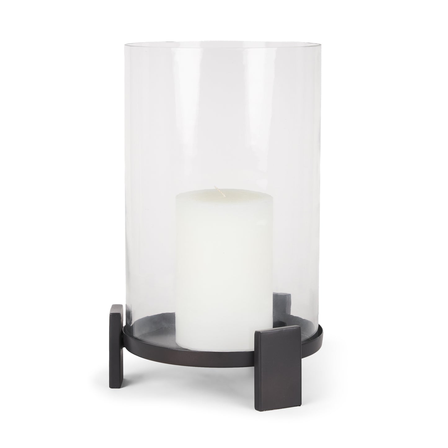 Price Large Matte Black-Brown Metal w/ Glass Hurricane Candle Holder