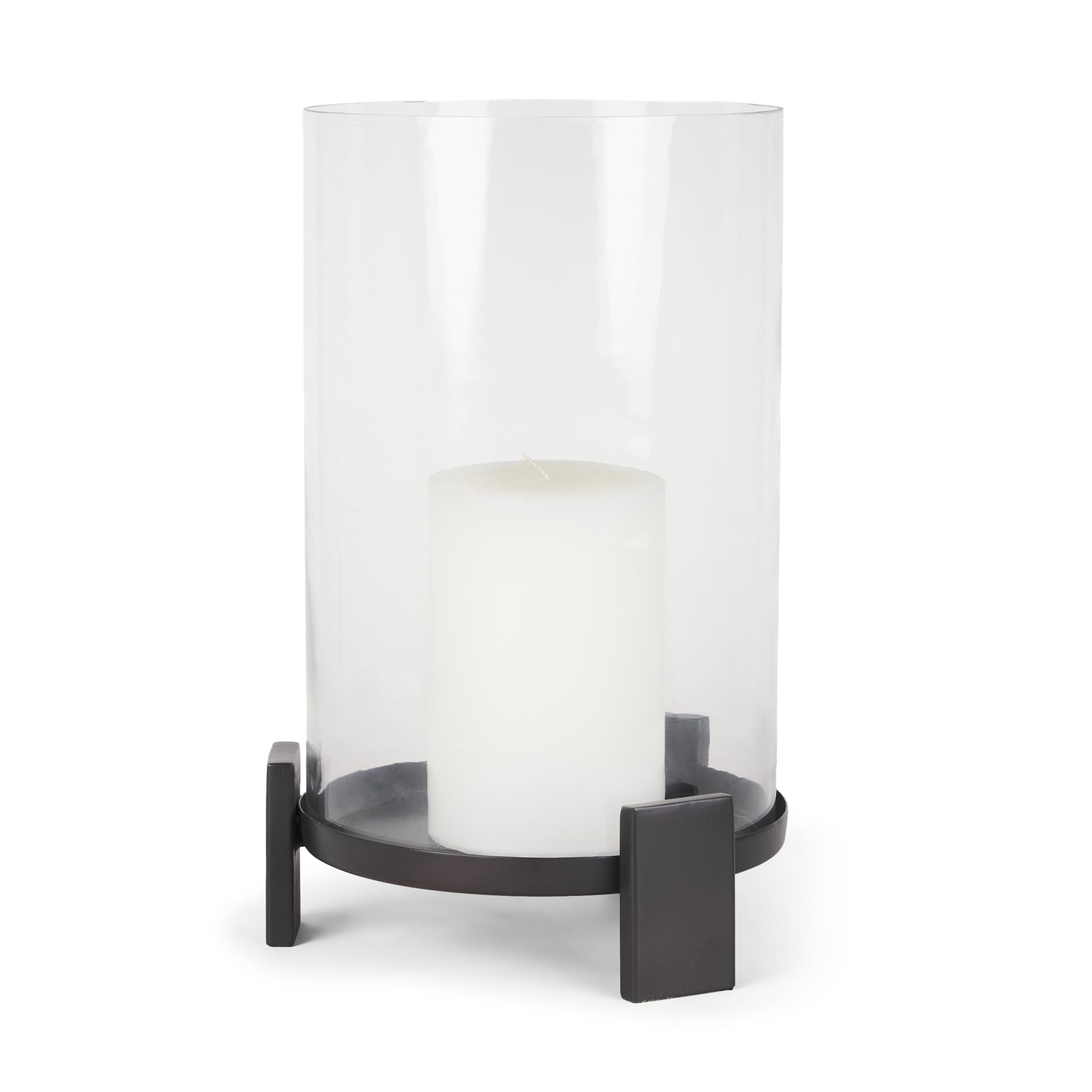 Price Large Matte Black-Brown Metal w/ Glass Hurricane Candle Holder