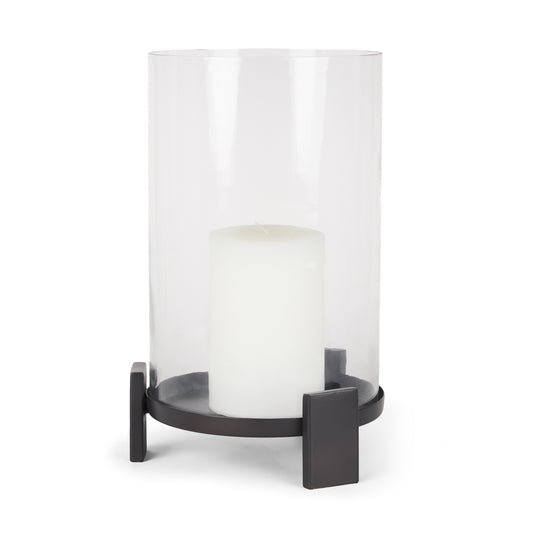 Price Large Matte Black-Brown Metal w/ Glass Hurricane Candle Holder