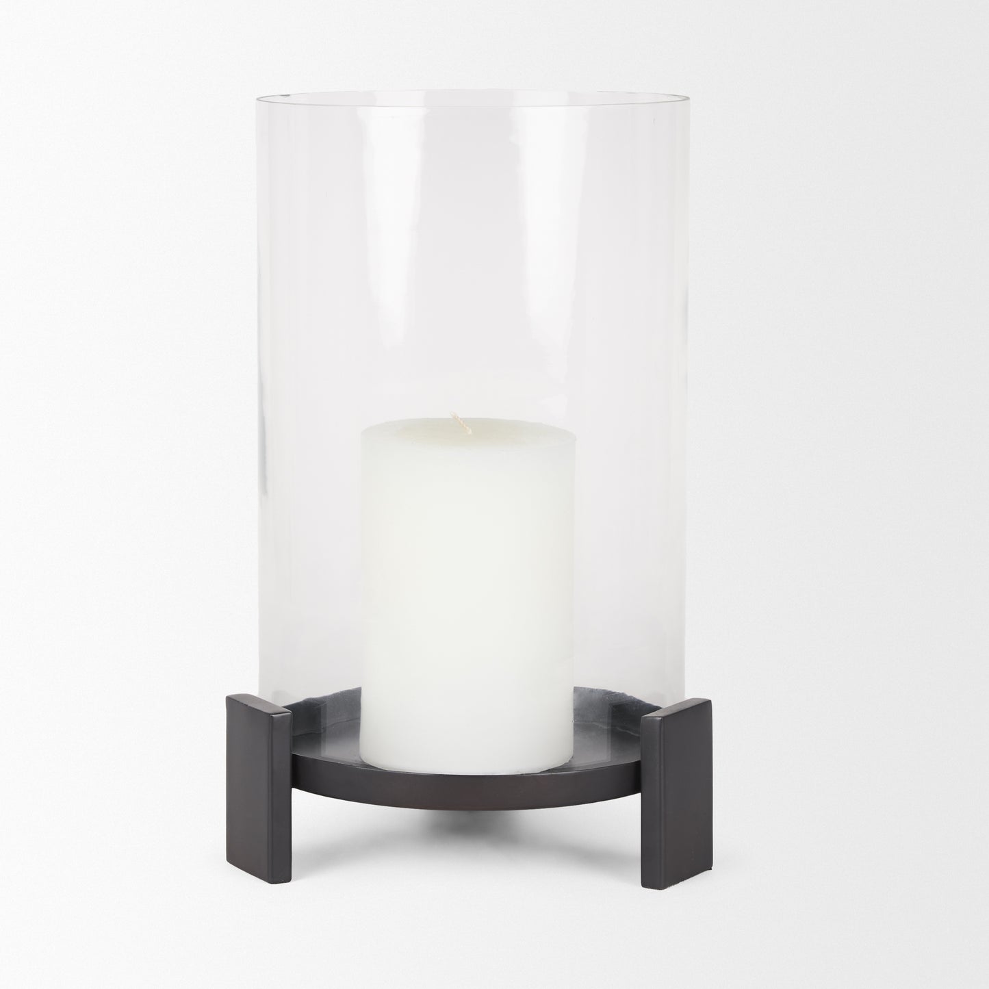 Price Large Matte Black-Brown Metal w/ Glass Hurricane Candle Holder