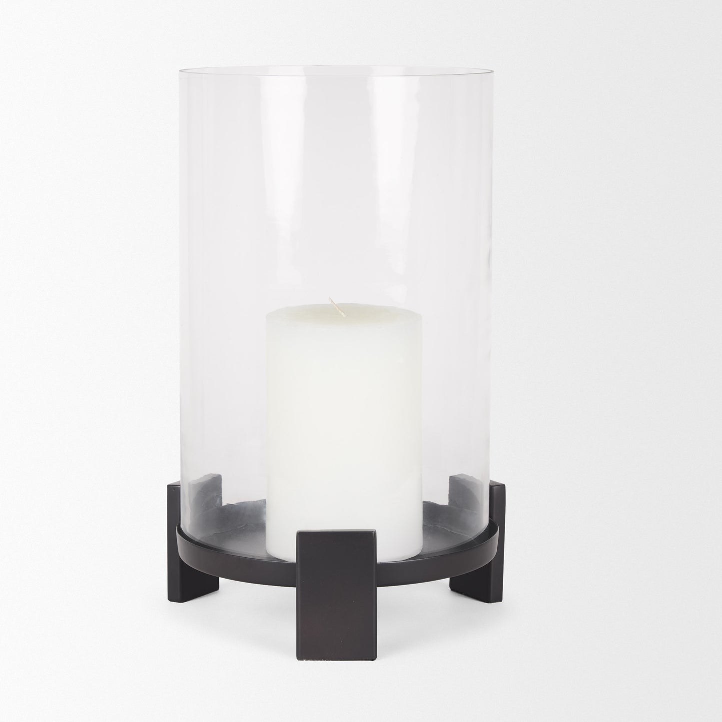 Price Large Matte Black-Brown Metal w/ Glass Hurricane Candle Holder