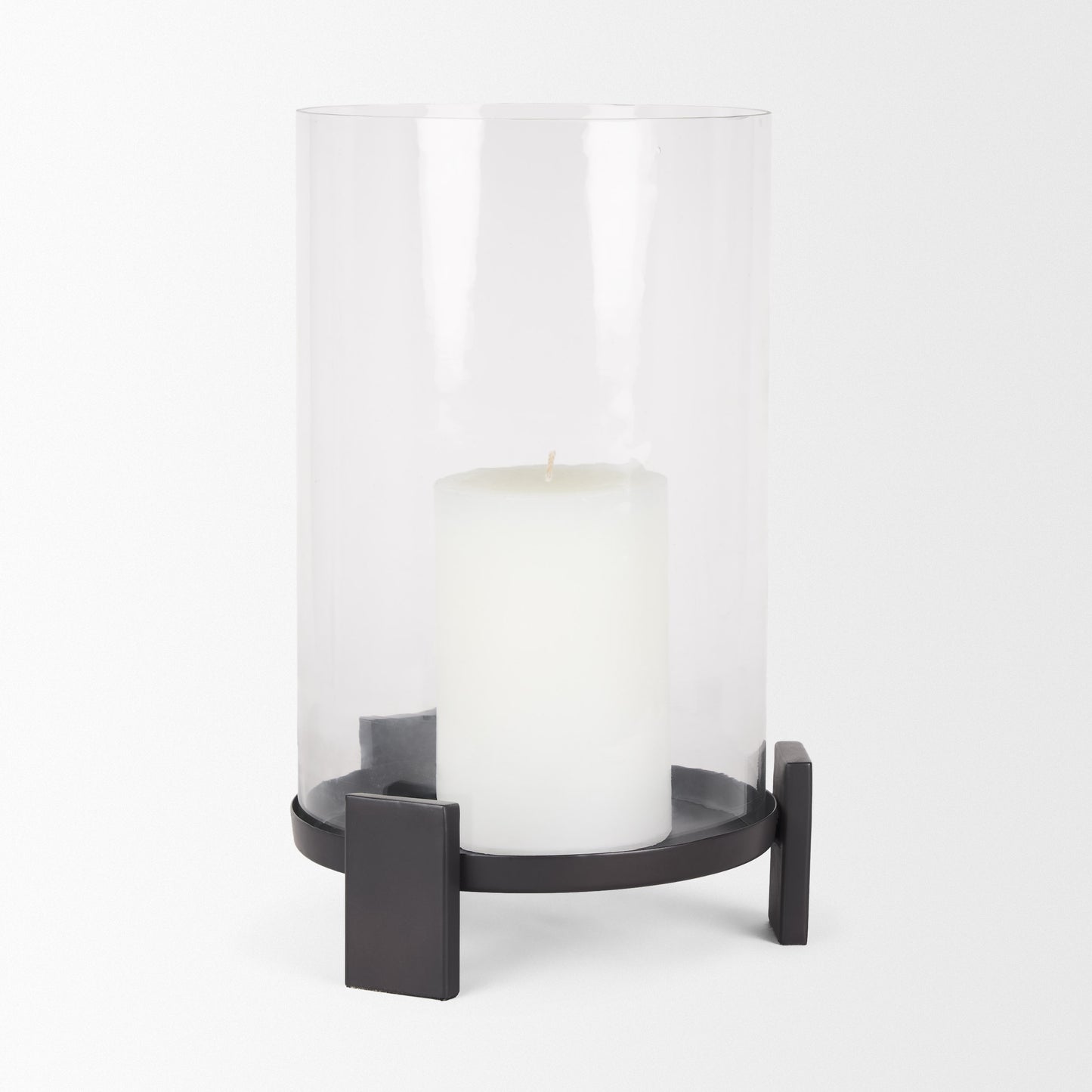 Price Large Matte Black-Brown Metal w/ Glass Hurricane Candle Holder