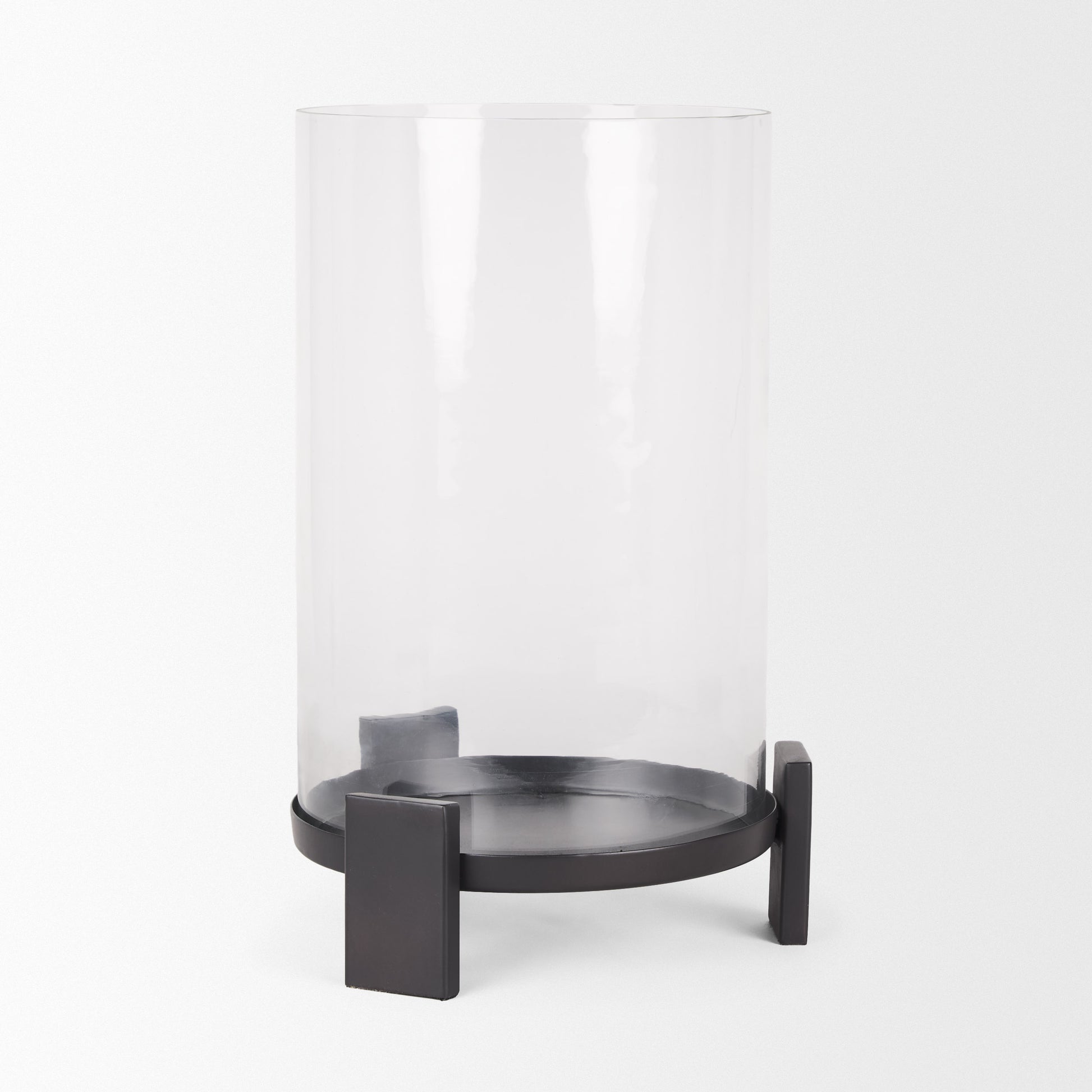 Price Large Matte Black-Brown Metal w/ Glass Hurricane Candle Holder
