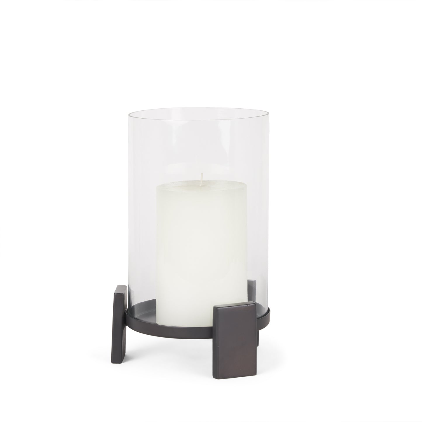 Price Small Matte Black-Brown Metal w/ Glass Hurricane Candle Holder