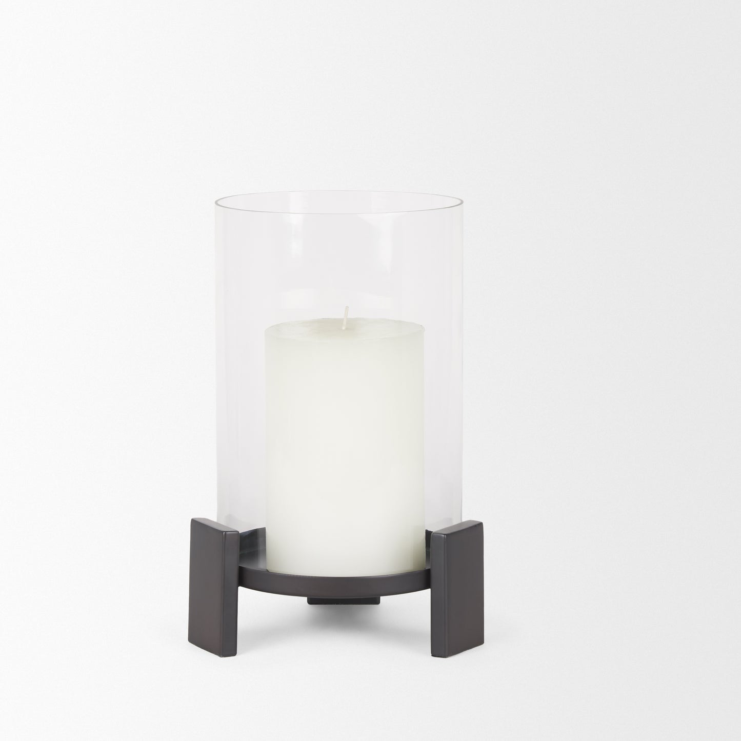 Price Small Matte Black-Brown Metal w/ Glass Hurricane Candle Holder