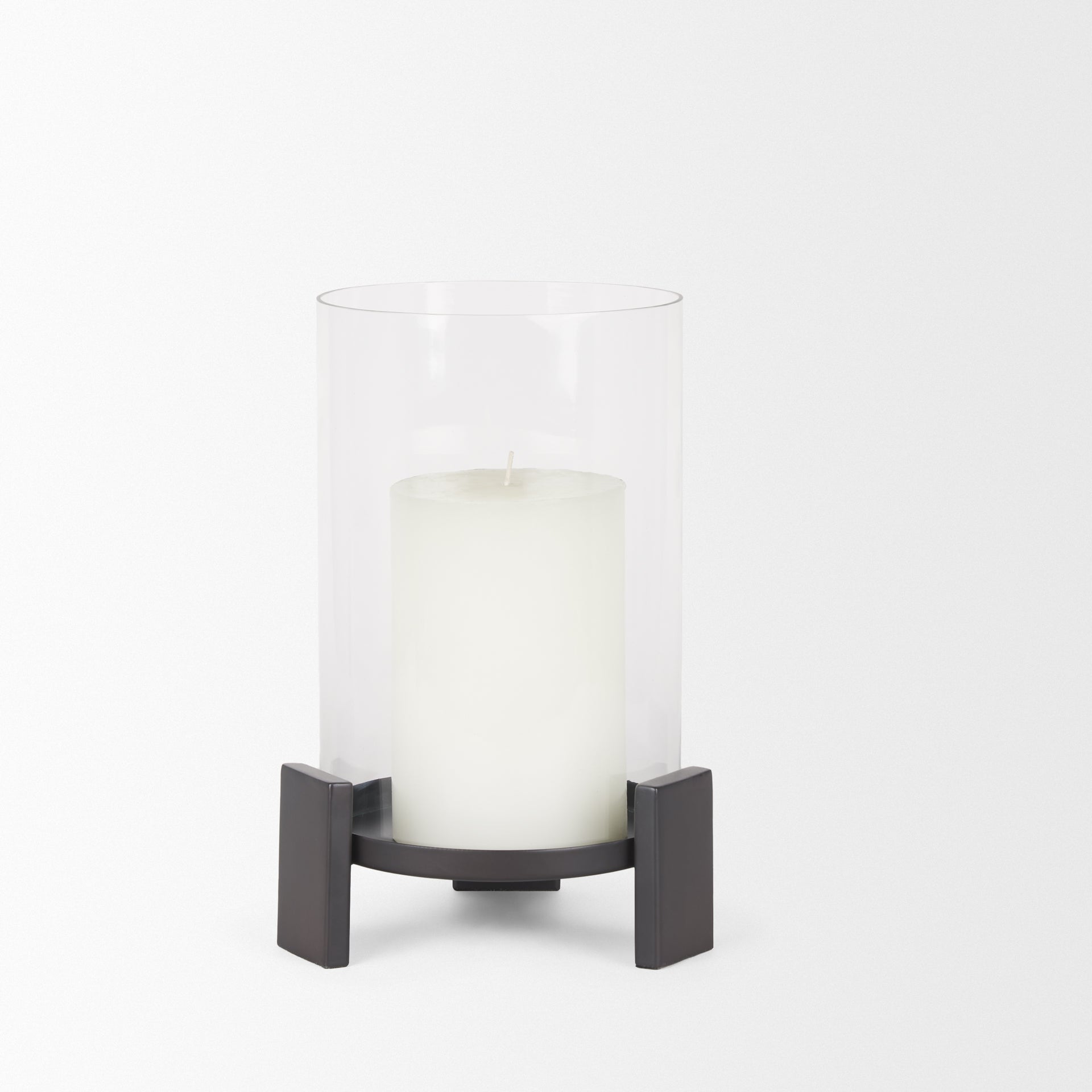 Price Small Matte Black-Brown Metal w/ Glass Hurricane Candle Holder