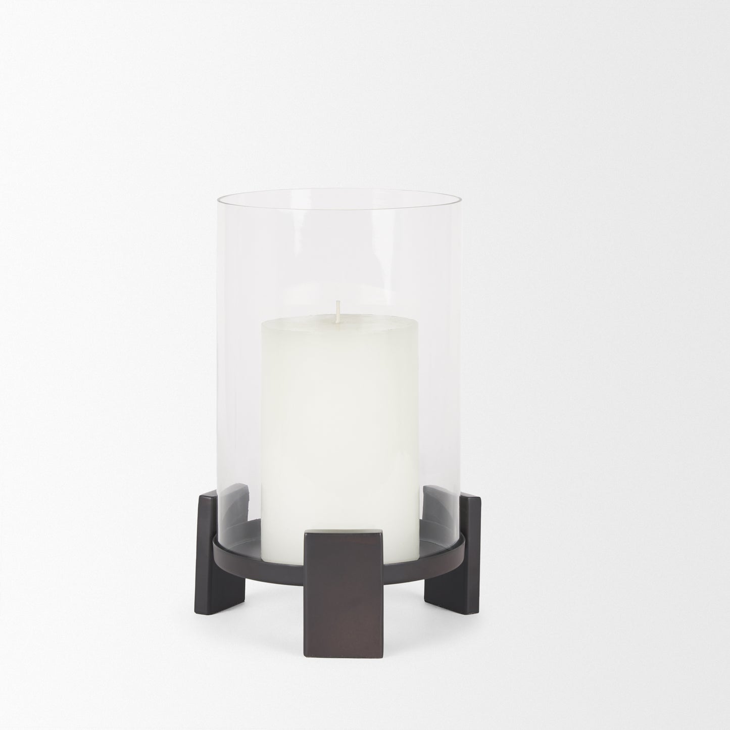 Price Small Matte Black-Brown Metal w/ Glass Hurricane Candle Holder